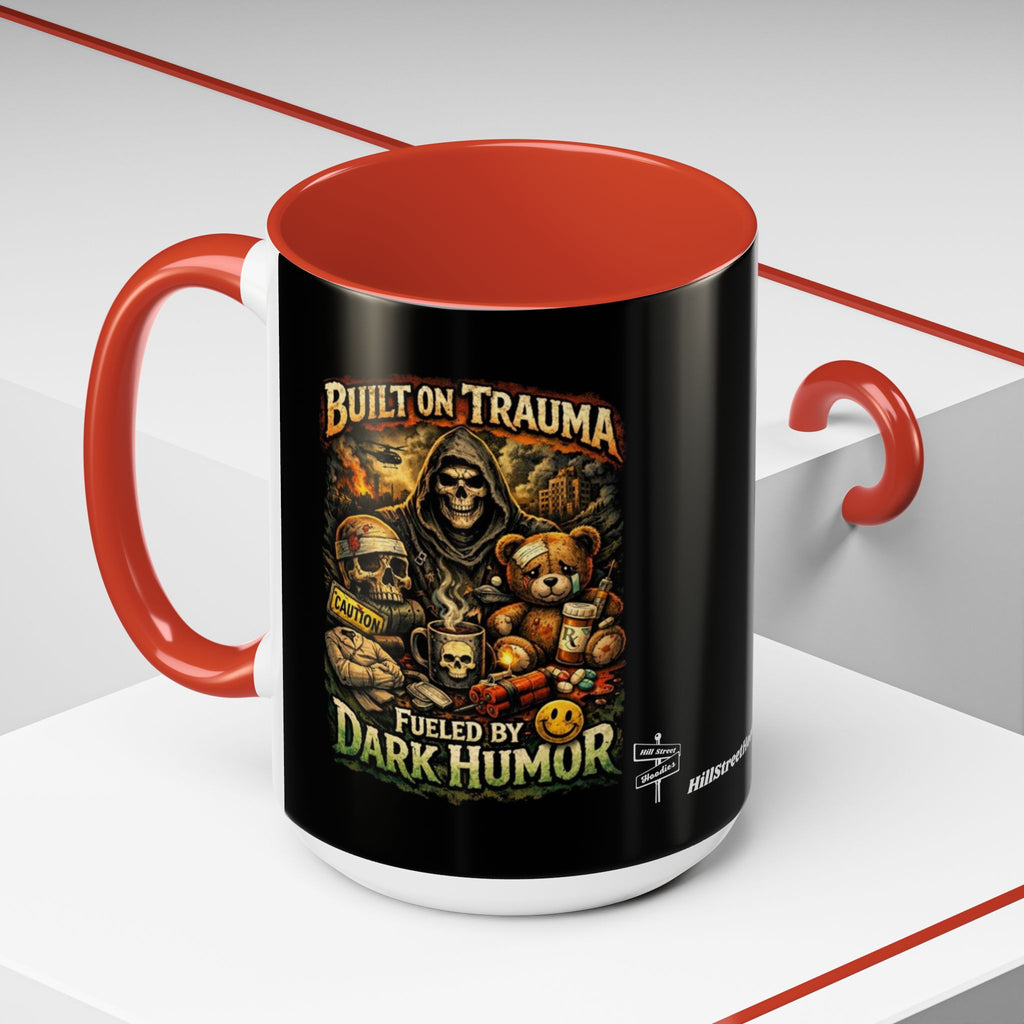 Coffee Mug — "Built on Trauma, Fueled by Dark Humor" Gothic Skull Accent Mug