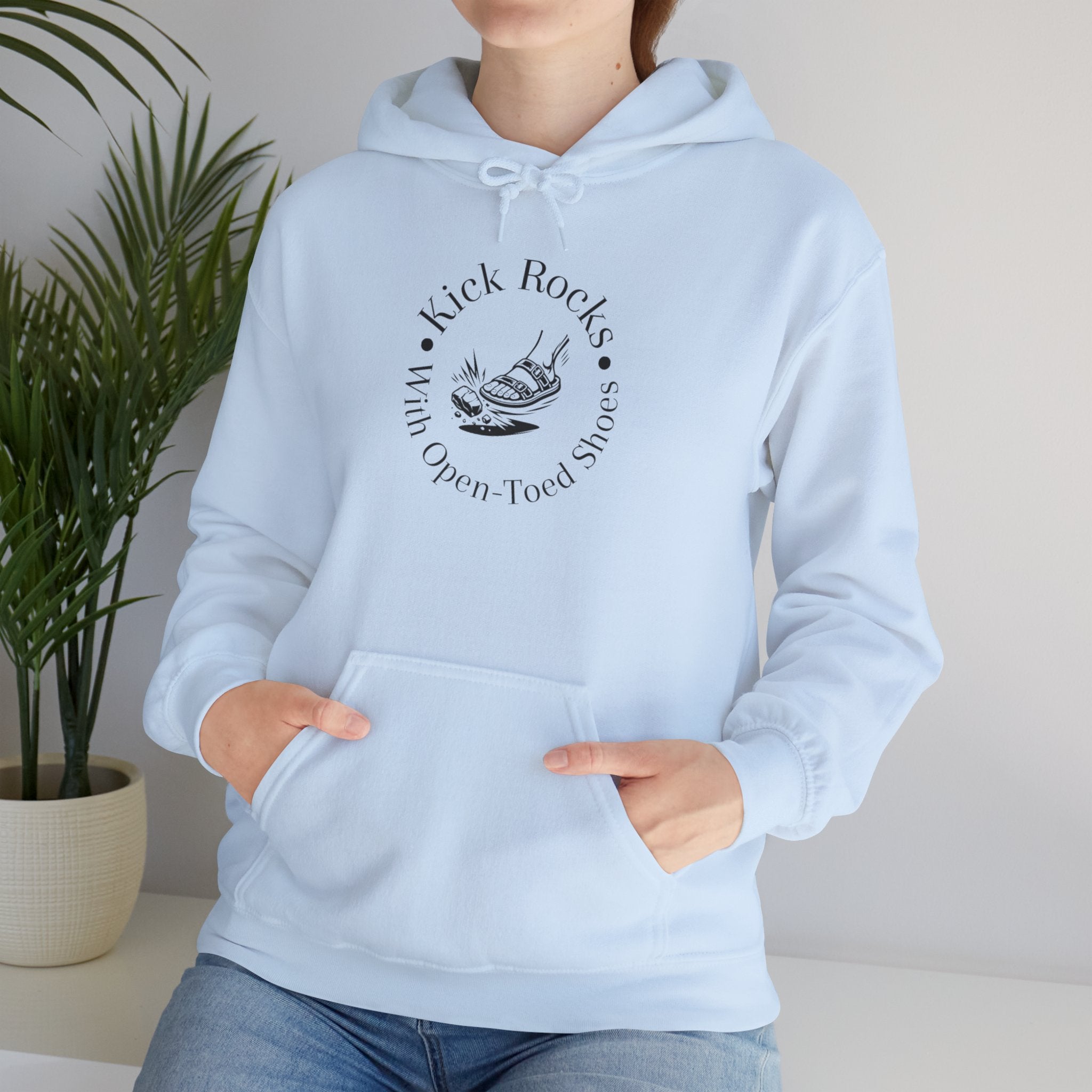 Kick Rocks Hoodie — 'Kick Rocks (With Open Toed Shoes)' Minimal Graphic Hooded Sweatshirt
