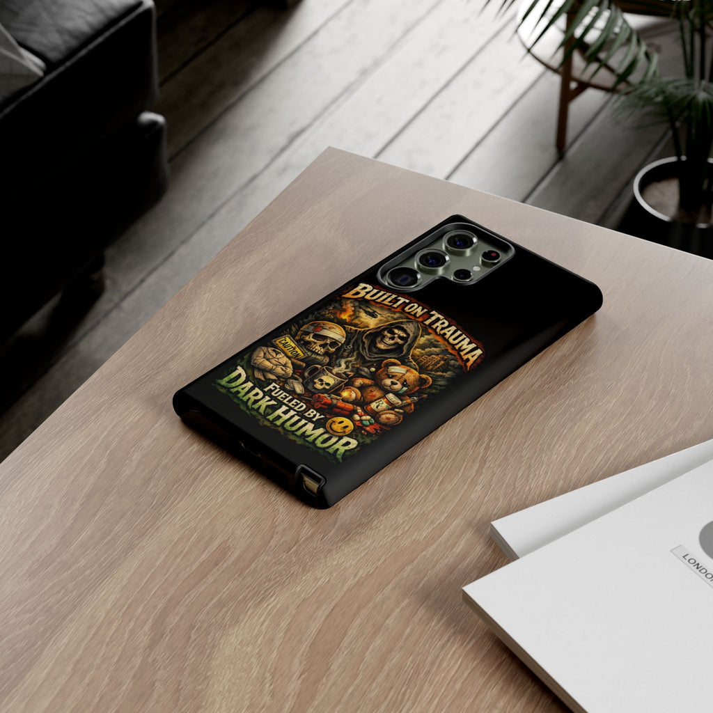 Phone Case — "Built on Trauma Fueled by Dark Humor" Grim Reaper Skull Teddy Design
