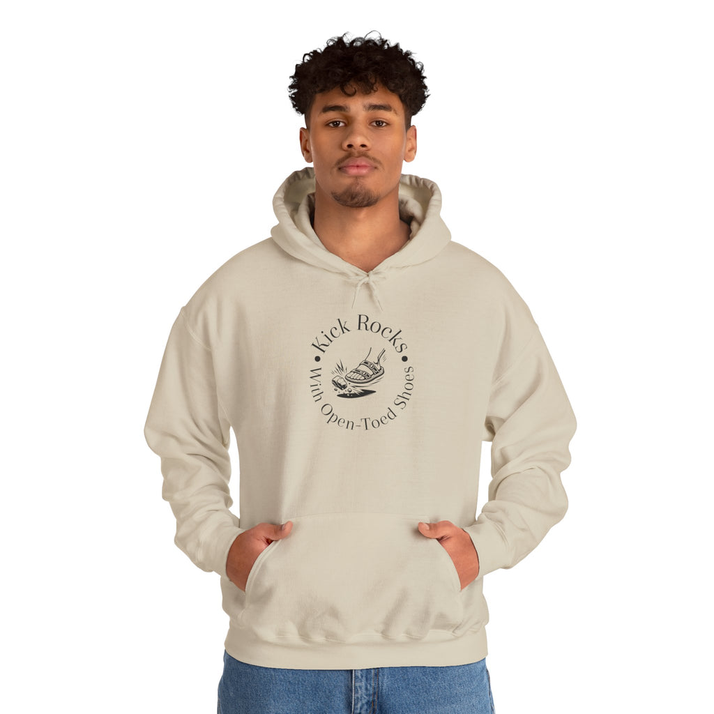 Kick Rocks Hoodie — 'Kick Rocks (With Open Toed Shoes)' Minimal Graphic Hooded Sweatshirt