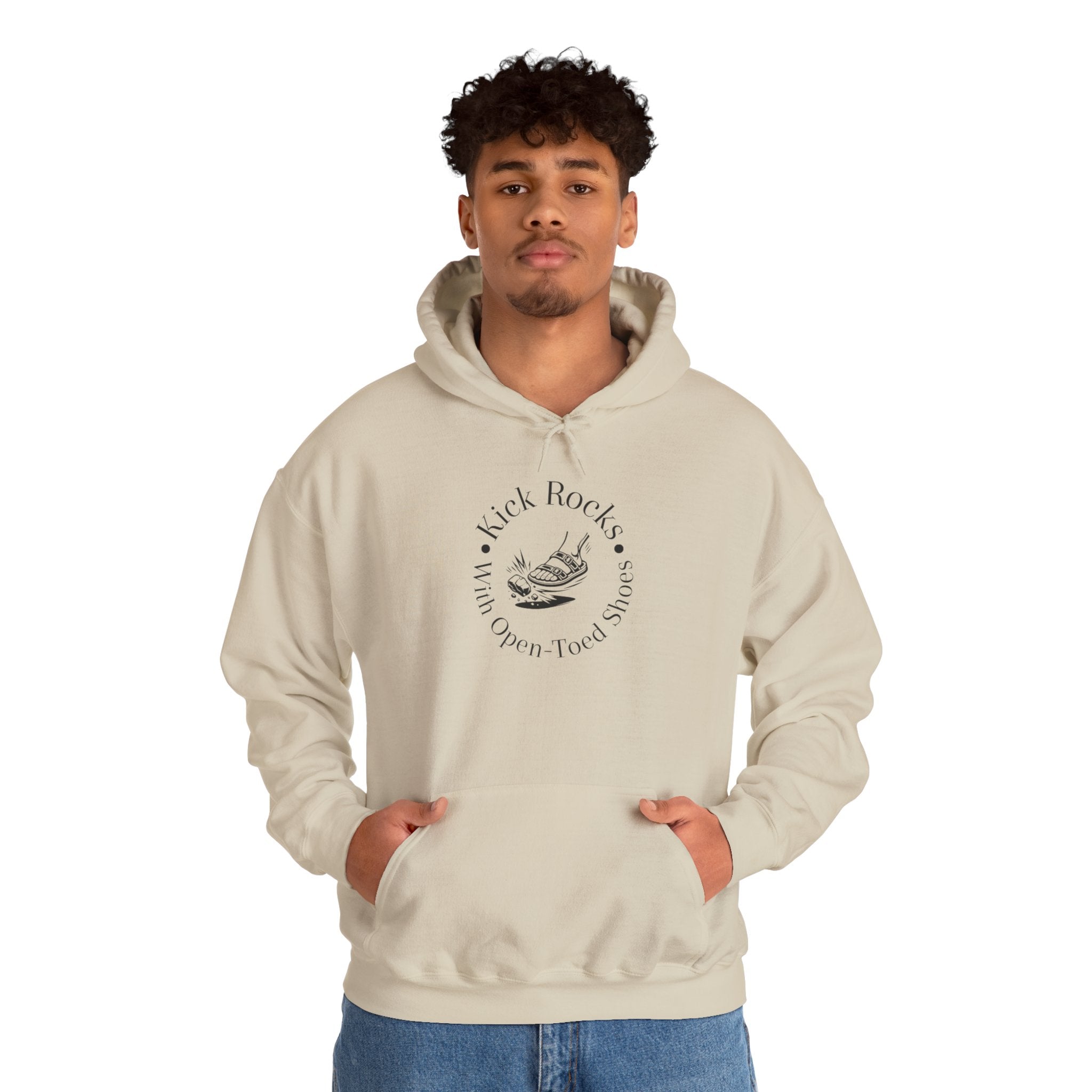 Kick Rocks Hoodie — 'Kick Rocks (With Open Toed Shoes)' Minimal Graphic Hooded Sweatshirt
