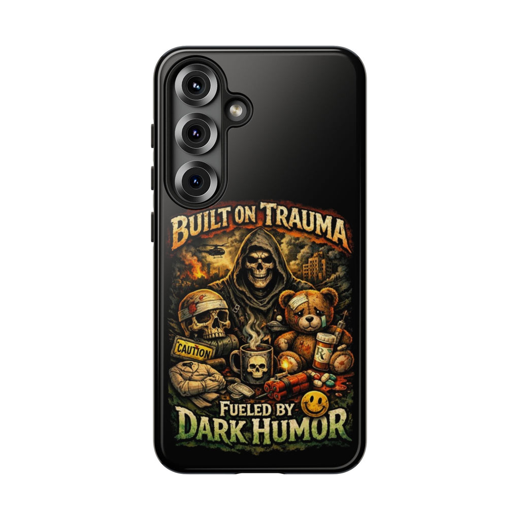 Phone Case — "Built on Trauma Fueled by Dark Humor" Grim Reaper Skull Teddy Design