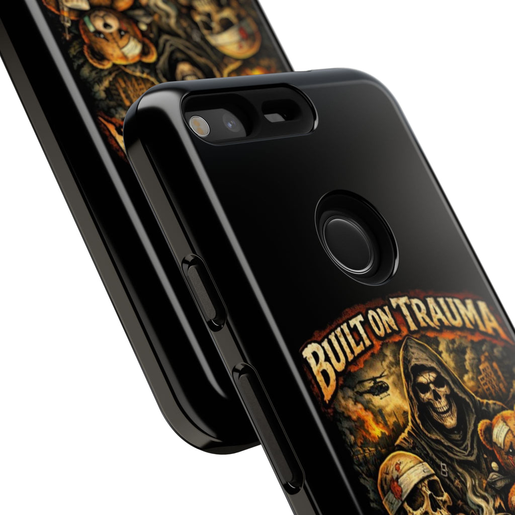 Phone Case — "Built on Trauma Fueled by Dark Humor" Grim Reaper Skull Teddy Design