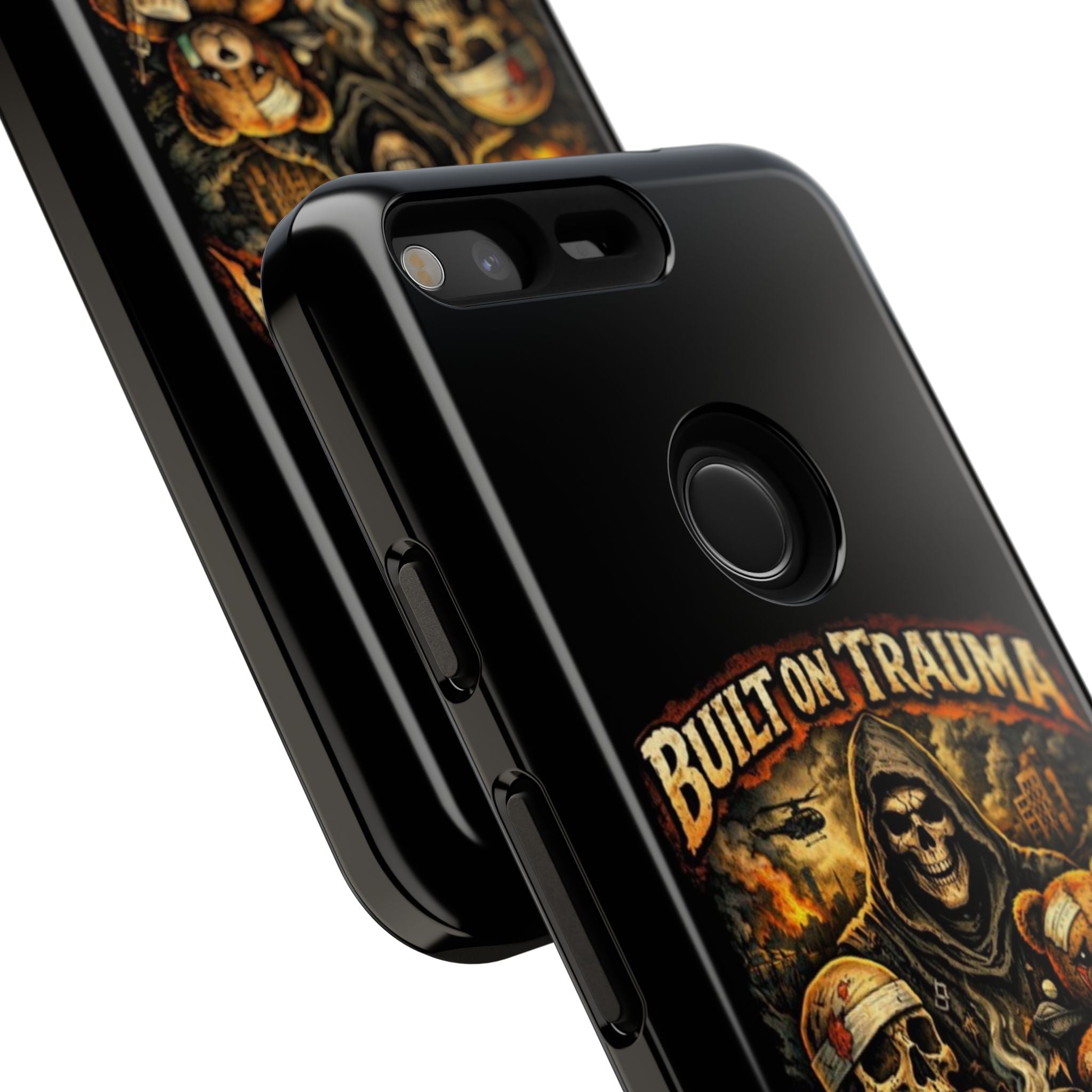 Phone Case — "Built on Trauma Fueled by Dark Humor" Grim Reaper Skull Teddy Design