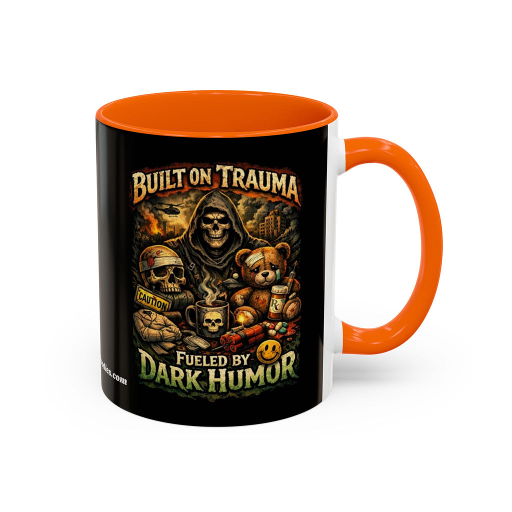 Coffee Mug — "Built on Trauma, Fueled by Dark Humor" Gothic Skull Accent Mug