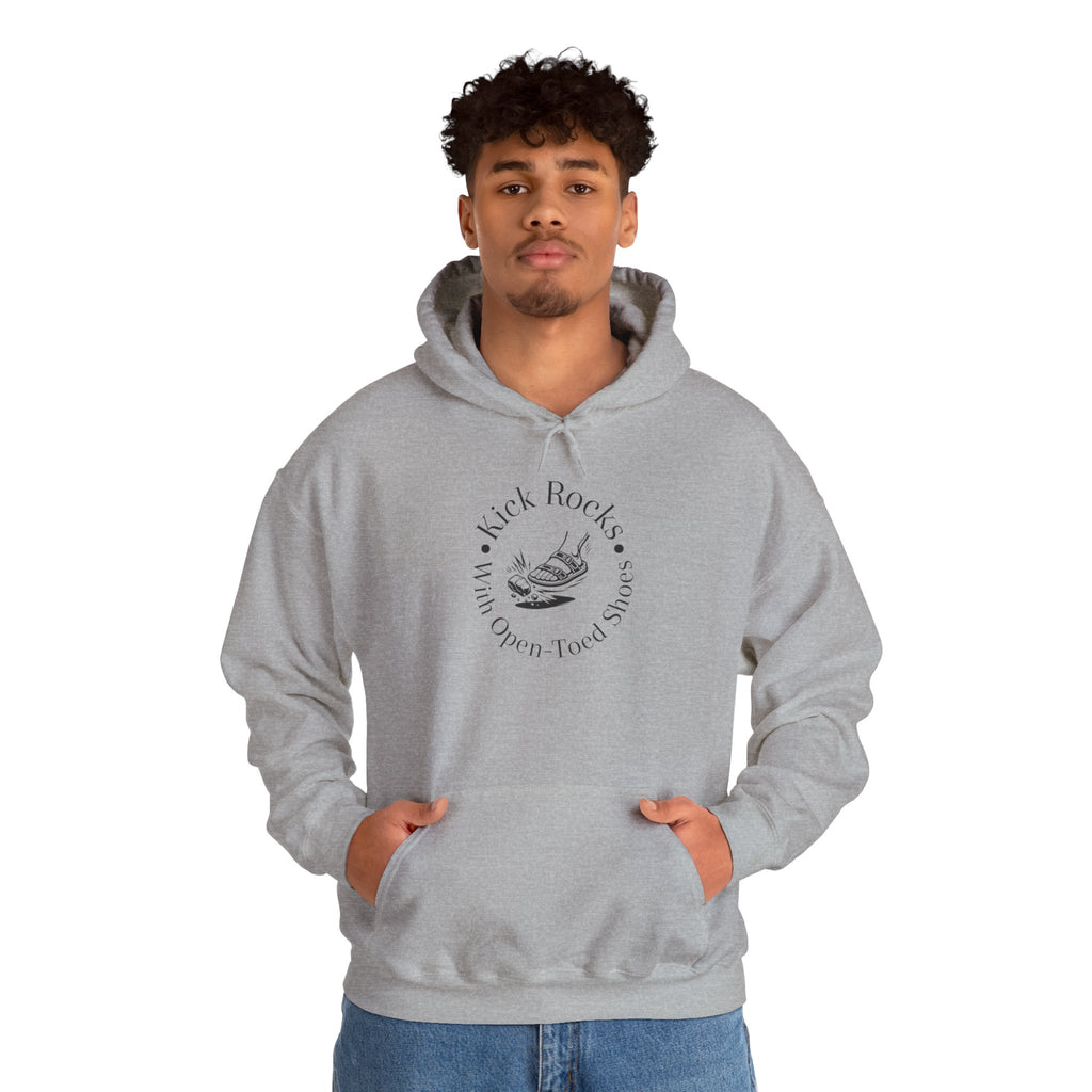 Kick Rocks Hoodie — 'Kick Rocks (With Open Toed Shoes)' Minimal Graphic Hooded Sweatshirt