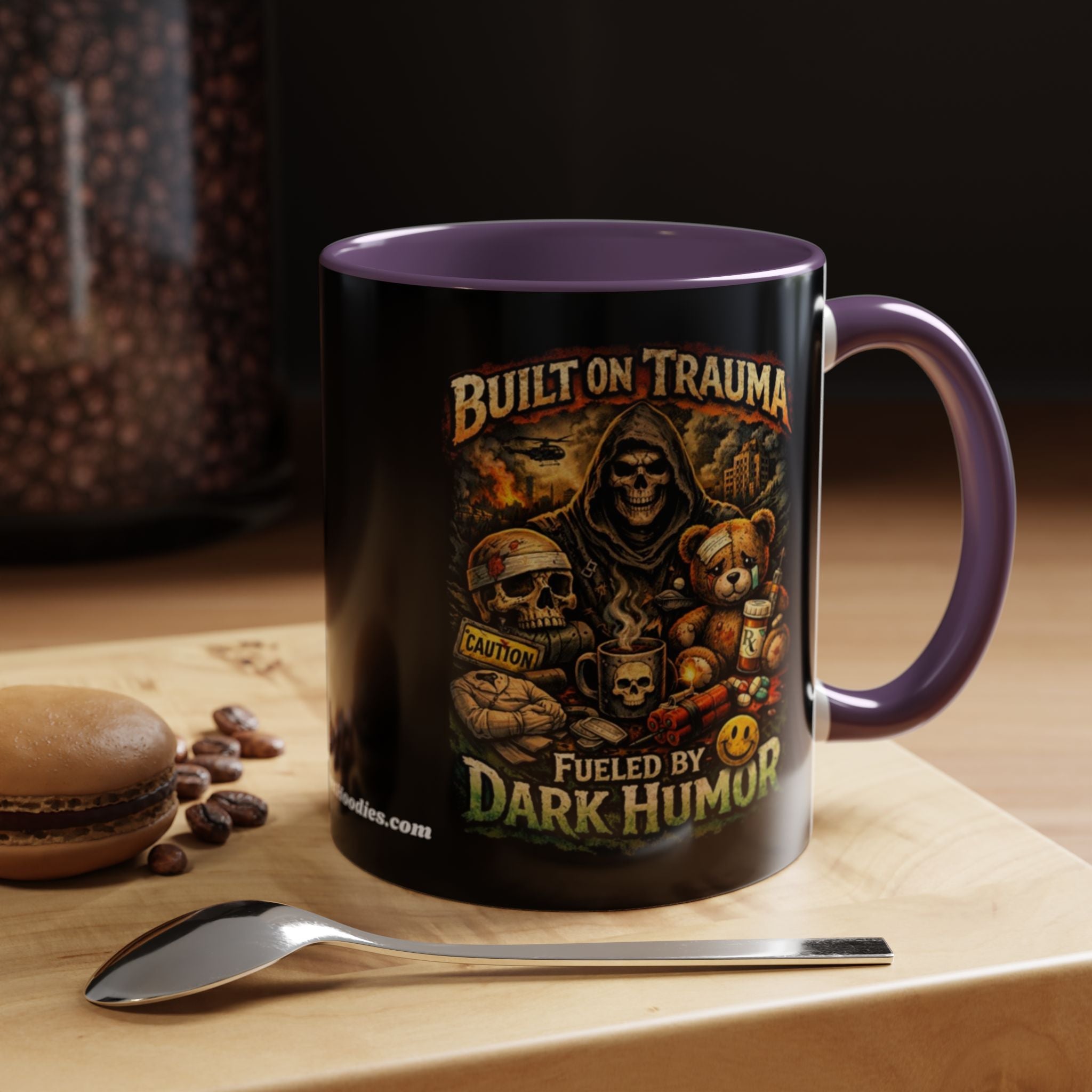 Coffee Mug — "Built on Trauma, Fueled by Dark Humor" Gothic Skull Accent Mug