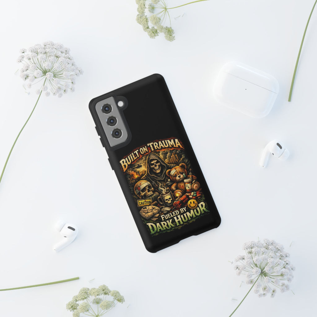 Phone Case — "Built on Trauma Fueled by Dark Humor" Grim Reaper Skull Teddy Design
