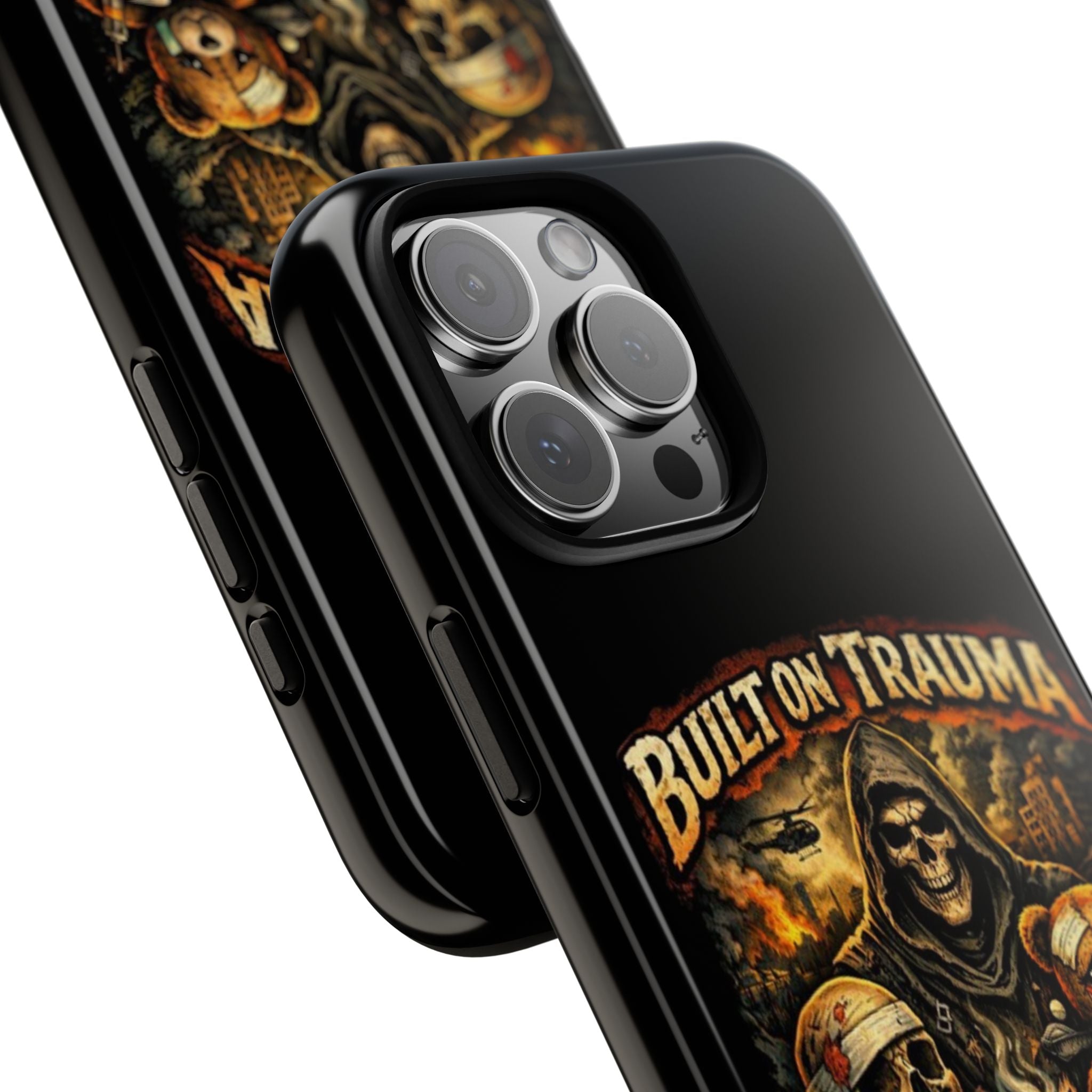 Phone Case — "Built on Trauma Fueled by Dark Humor" Grim Reaper Skull Teddy Design