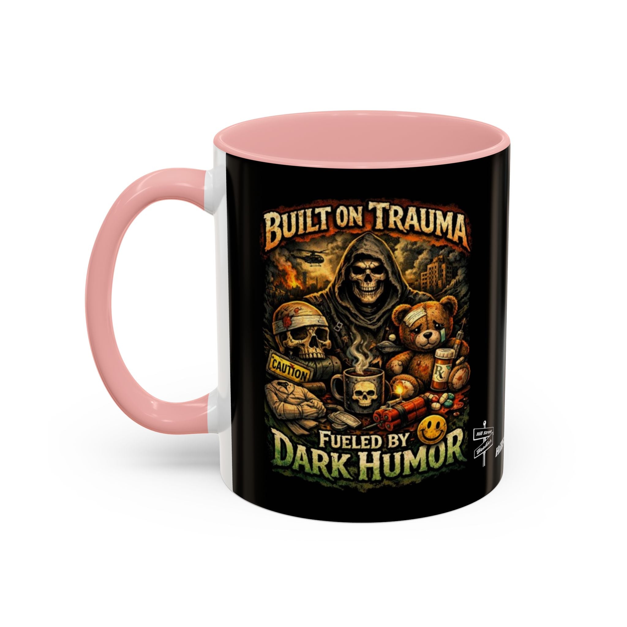Coffee Mug — "Built on Trauma, Fueled by Dark Humor" Gothic Skull Accent Mug