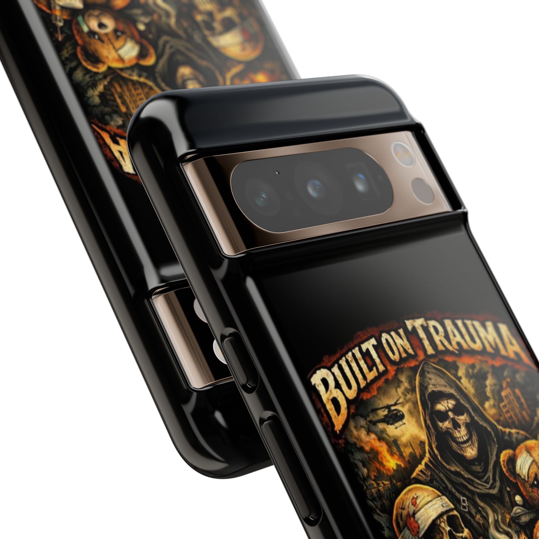 Phone Case — "Built on Trauma Fueled by Dark Humor" Grim Reaper Skull Teddy Design