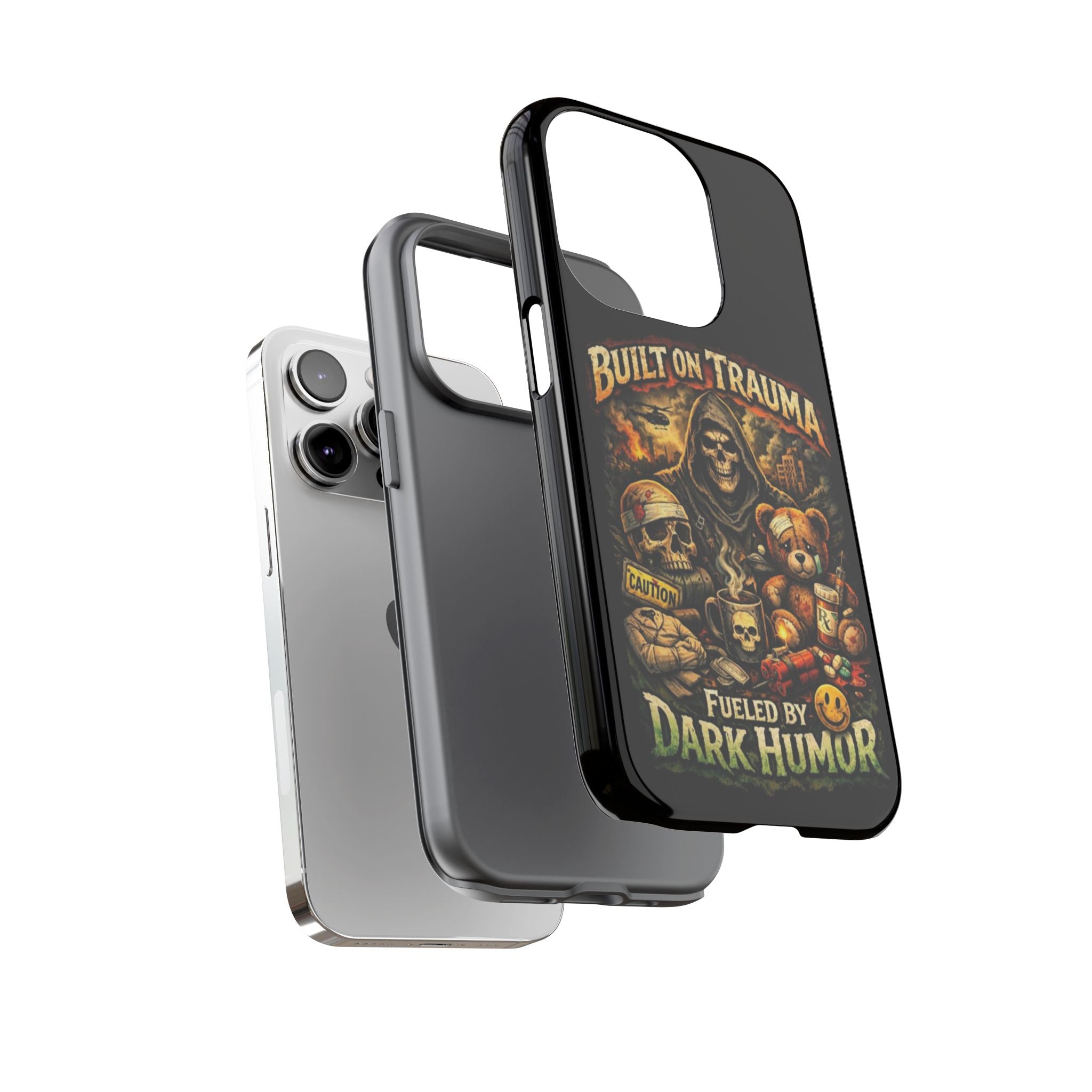 Phone Case — "Built on Trauma Fueled by Dark Humor" Grim Reaper Skull Teddy Design