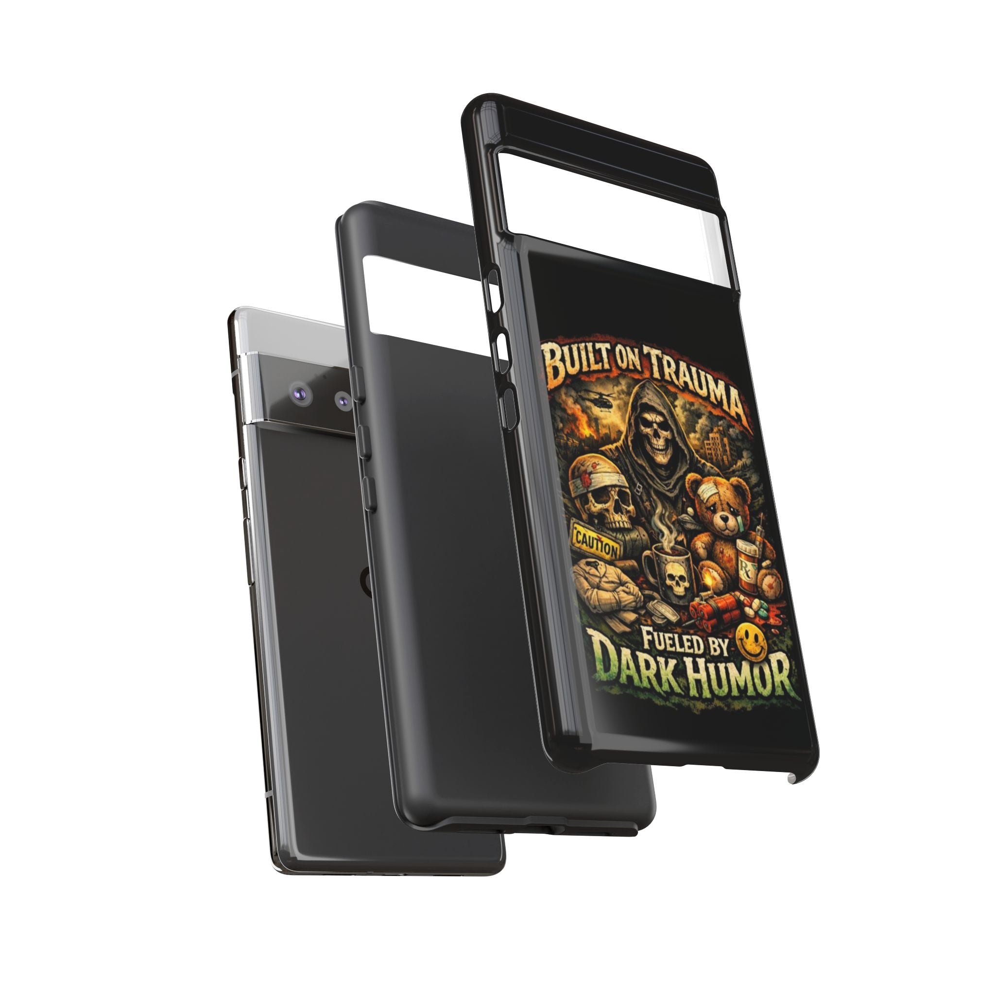 Phone Case — "Built on Trauma Fueled by Dark Humor" Grim Reaper Skull Teddy Design