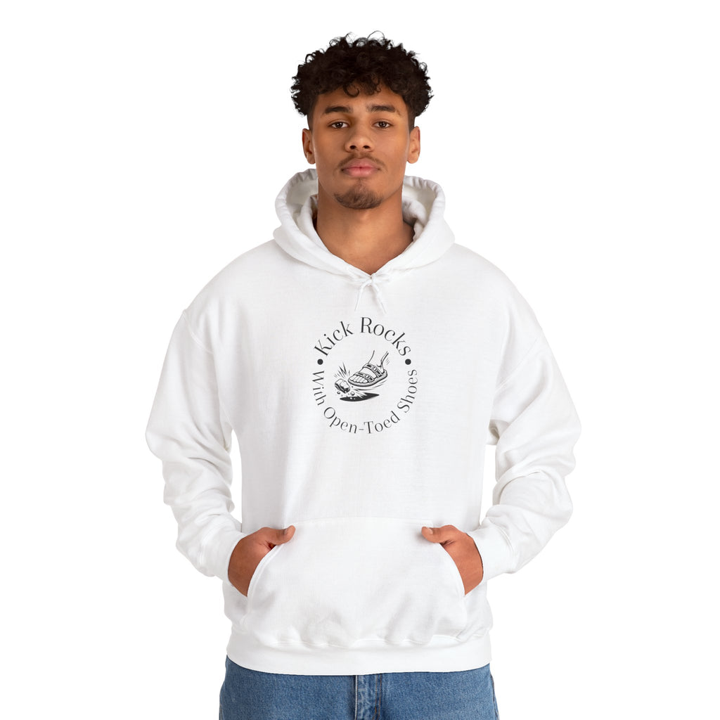 Kick Rocks Hoodie — 'Kick Rocks (With Open Toed Shoes)' Minimal Graphic Hooded Sweatshirt