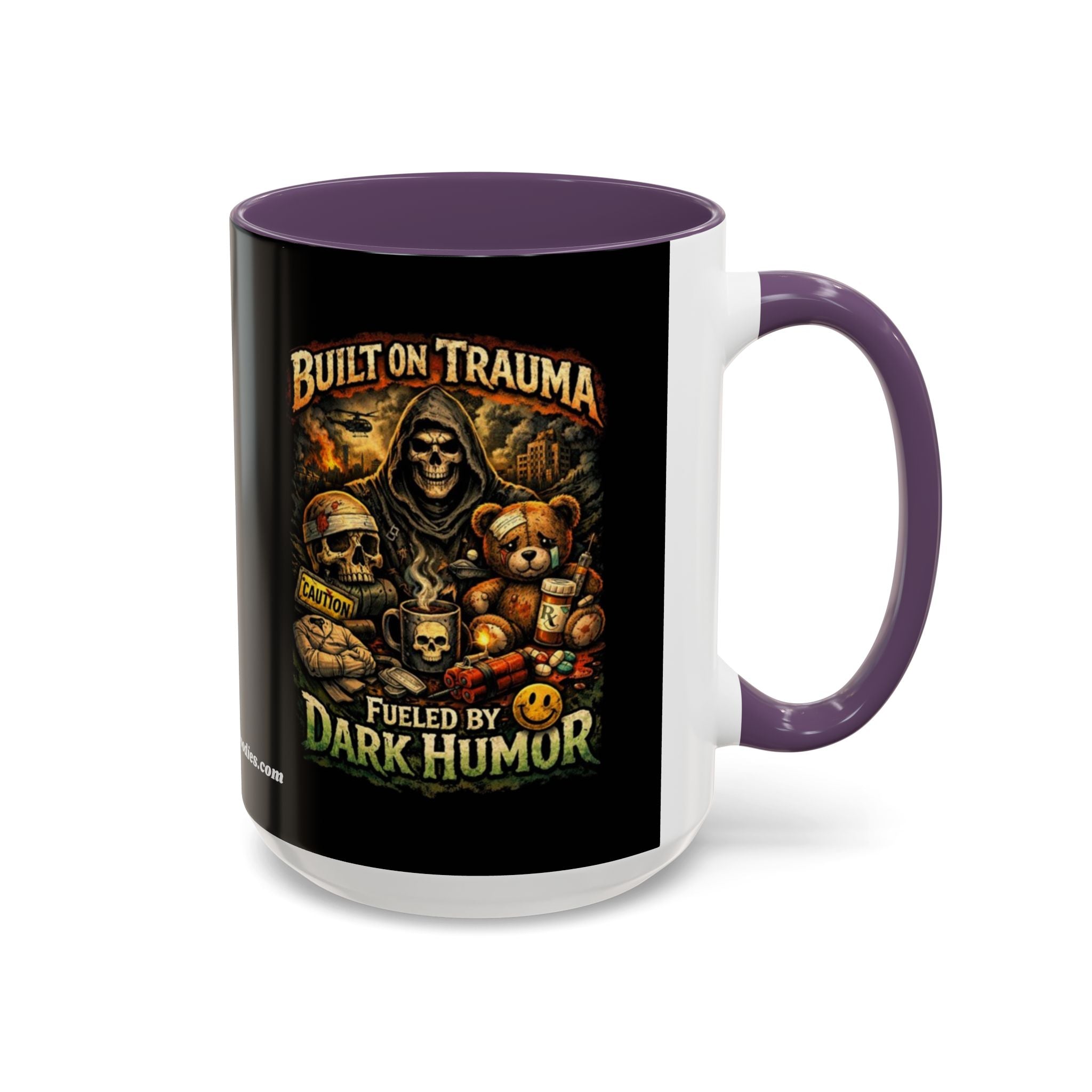 Coffee Mug — "Built on Trauma, Fueled by Dark Humor" Gothic Skull Accent Mug