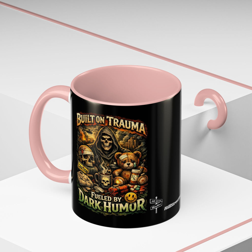 Coffee Mug — "Built on Trauma, Fueled by Dark Humor" Gothic Skull Accent Mug