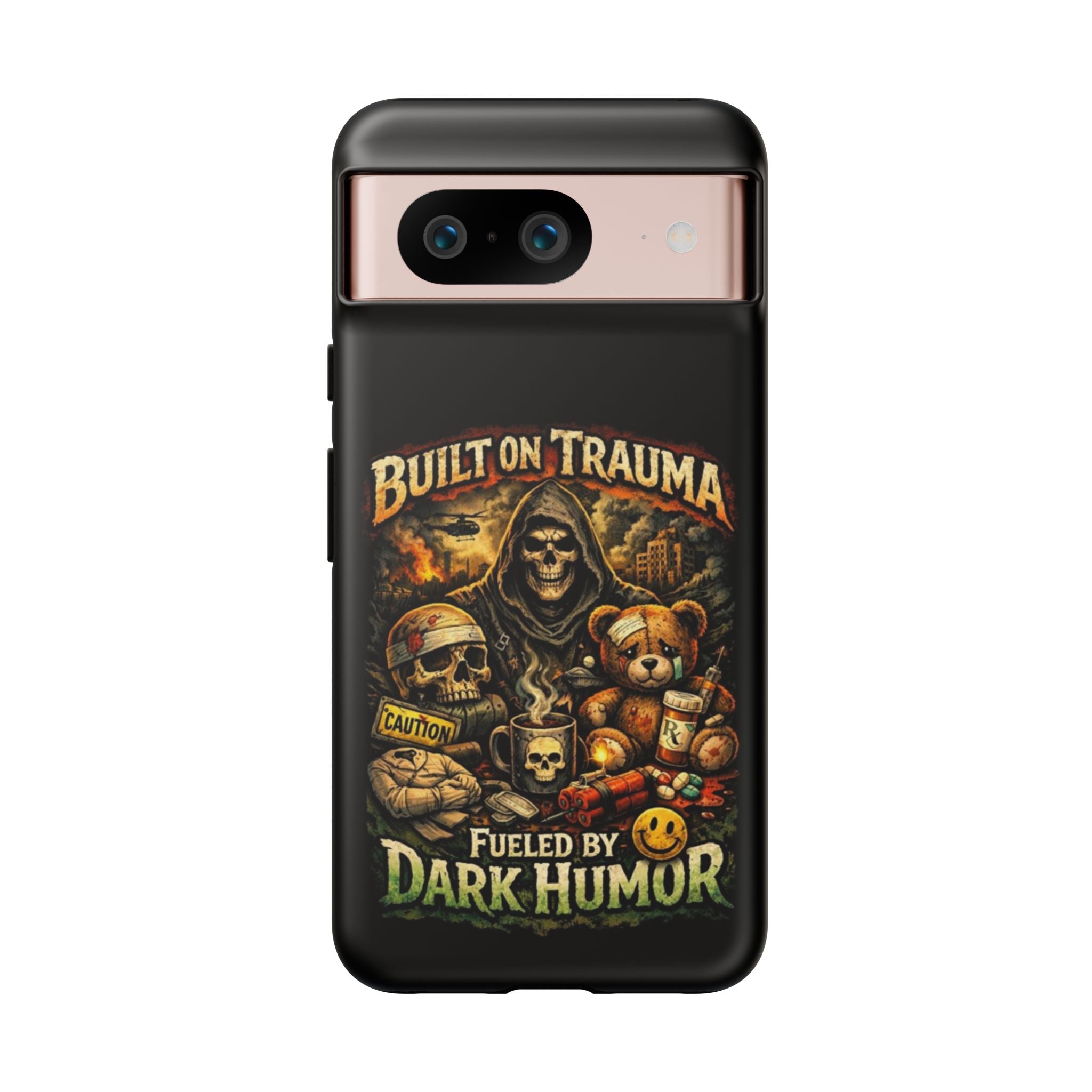 Phone Case — "Built on Trauma Fueled by Dark Humor" Grim Reaper Skull Teddy Design