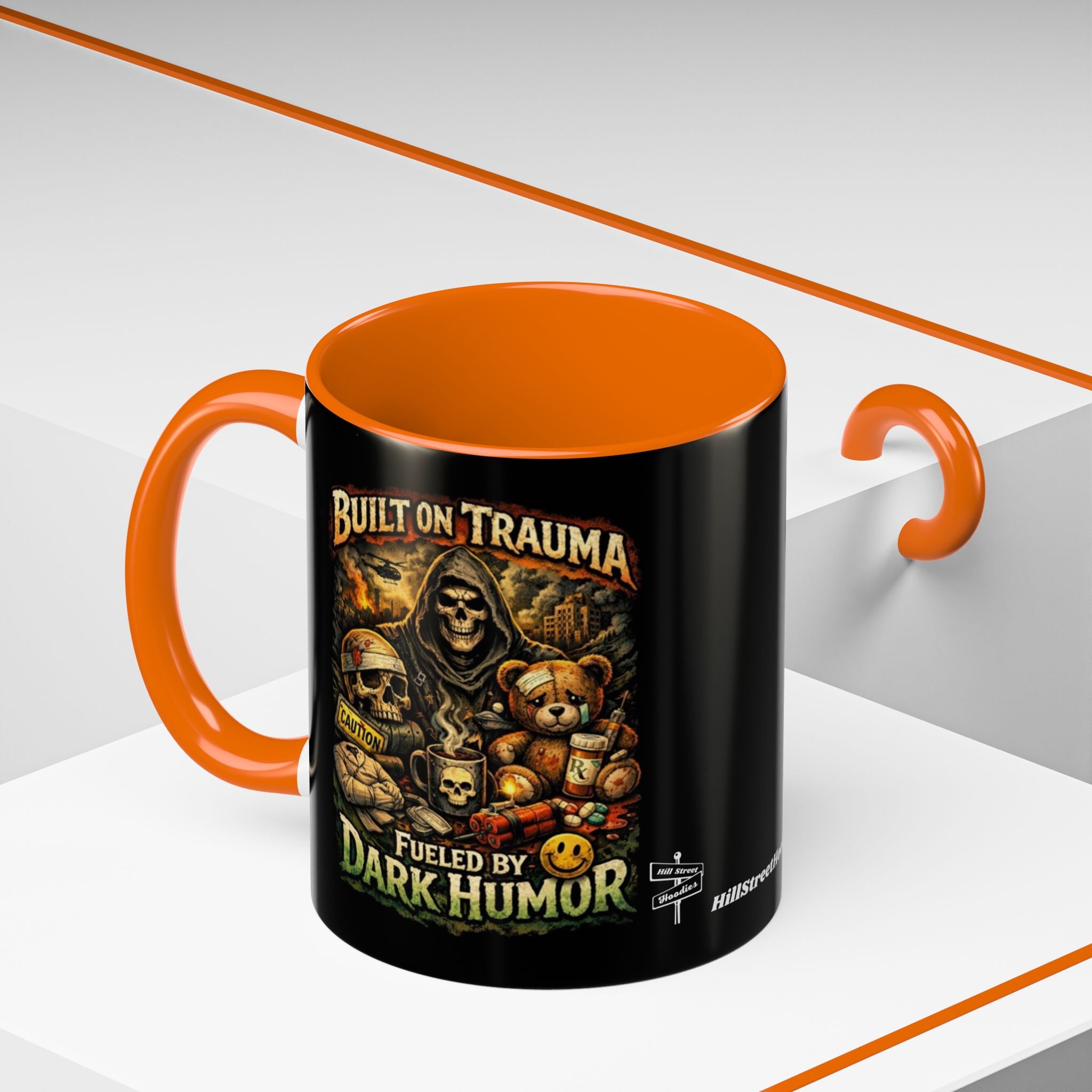 Coffee Mug — "Built on Trauma, Fueled by Dark Humor" Gothic Skull Accent Mug