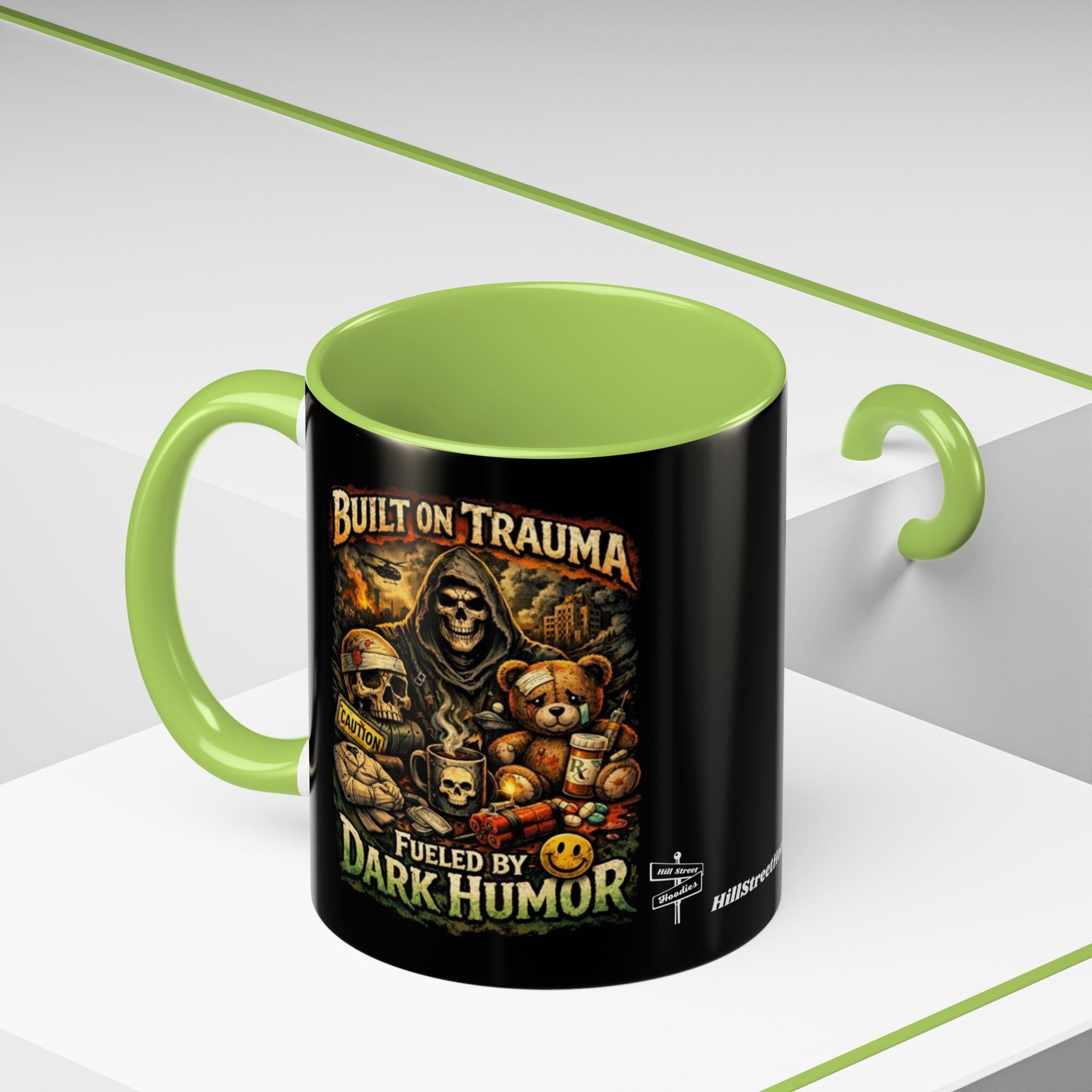 Coffee Mug — "Built on Trauma, Fueled by Dark Humor" Gothic Skull Accent Mug
