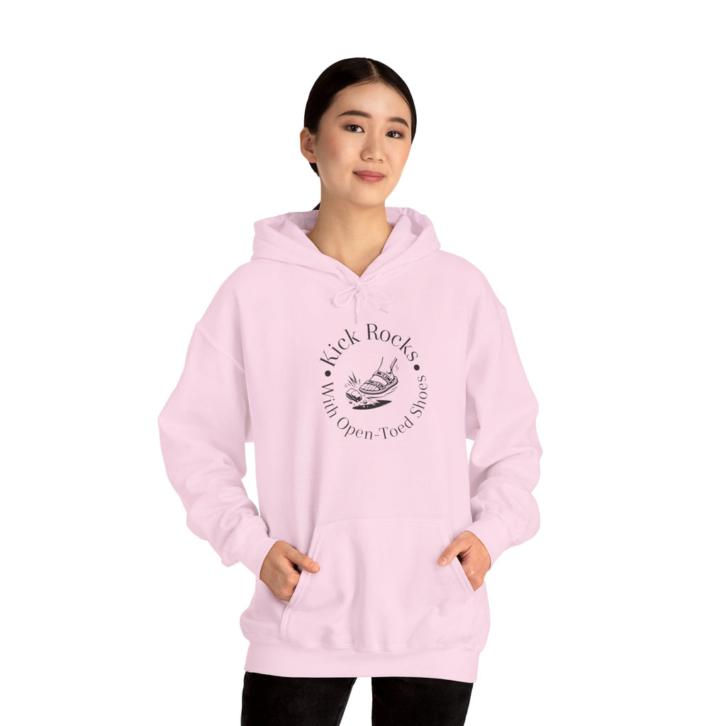 Kick Rocks Hoodie — 'Kick Rocks (With Open Toed Shoes)' Minimal Graphic Hooded Sweatshirt