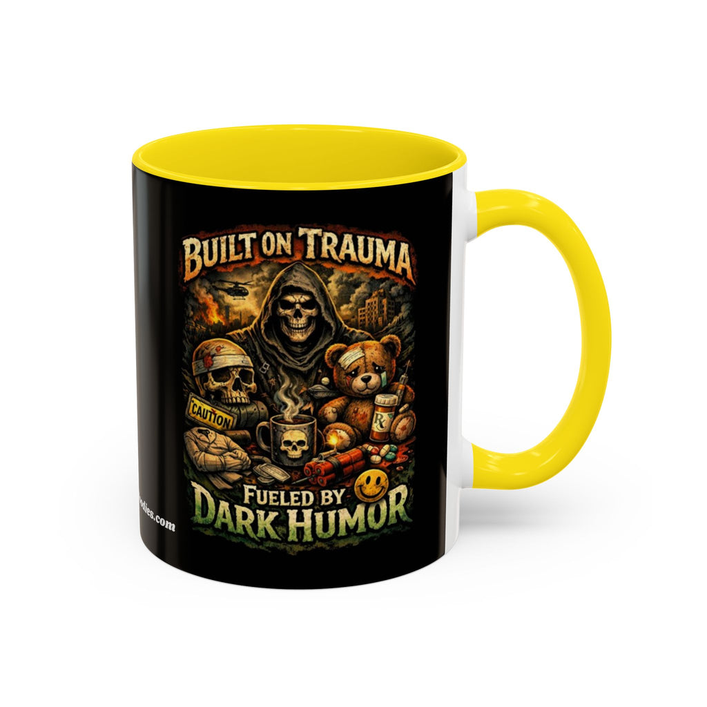 Coffee Mug — "Built on Trauma, Fueled by Dark Humor" Gothic Skull Accent Mug