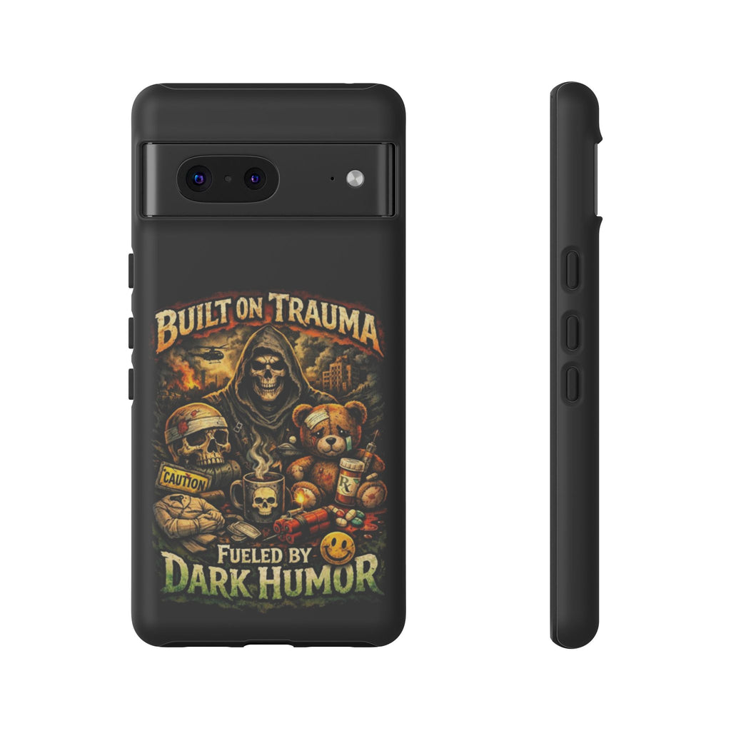 Phone Case — "Built on Trauma Fueled by Dark Humor" Grim Reaper Skull Teddy Design