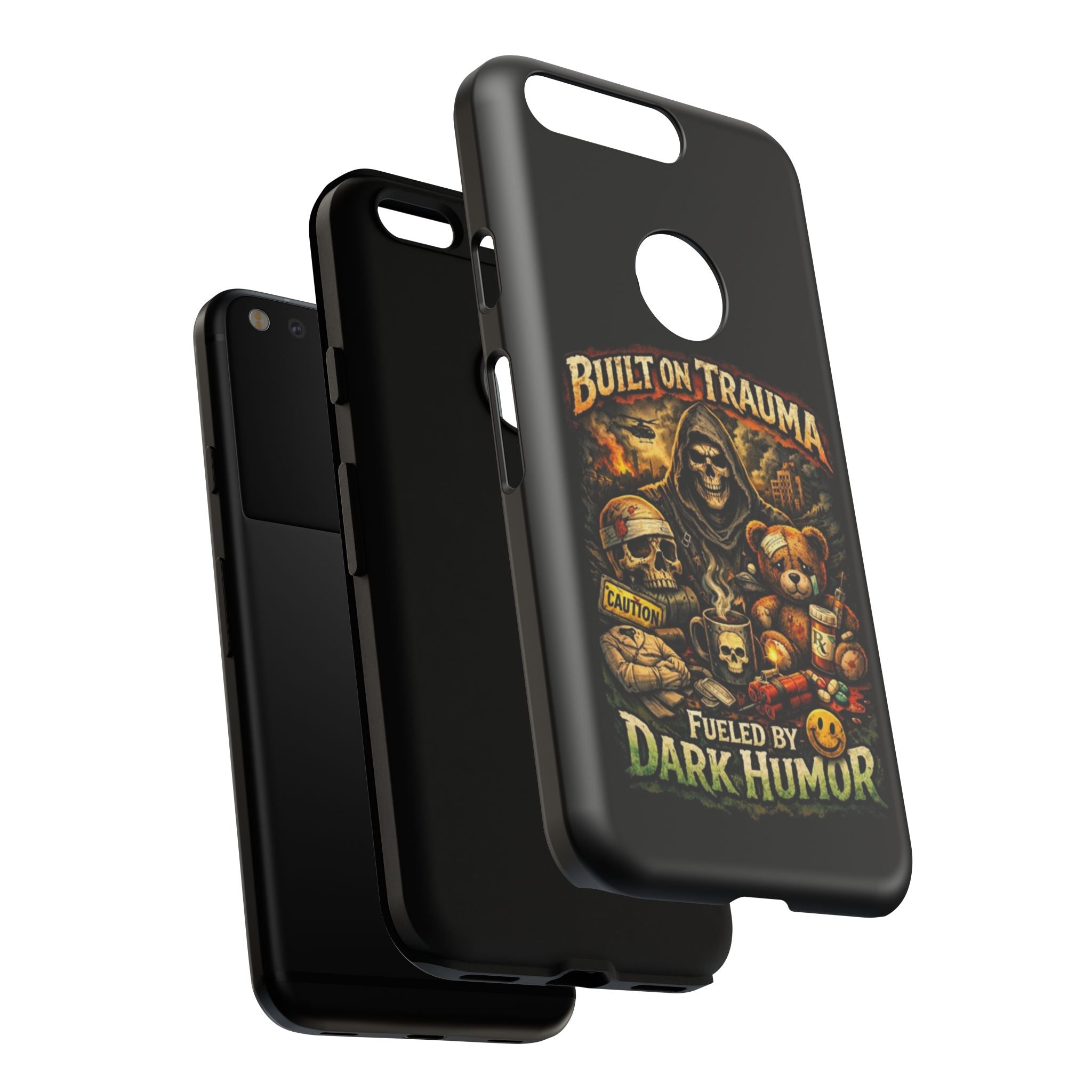 Phone Case — "Built on Trauma Fueled by Dark Humor" Grim Reaper Skull Teddy Design