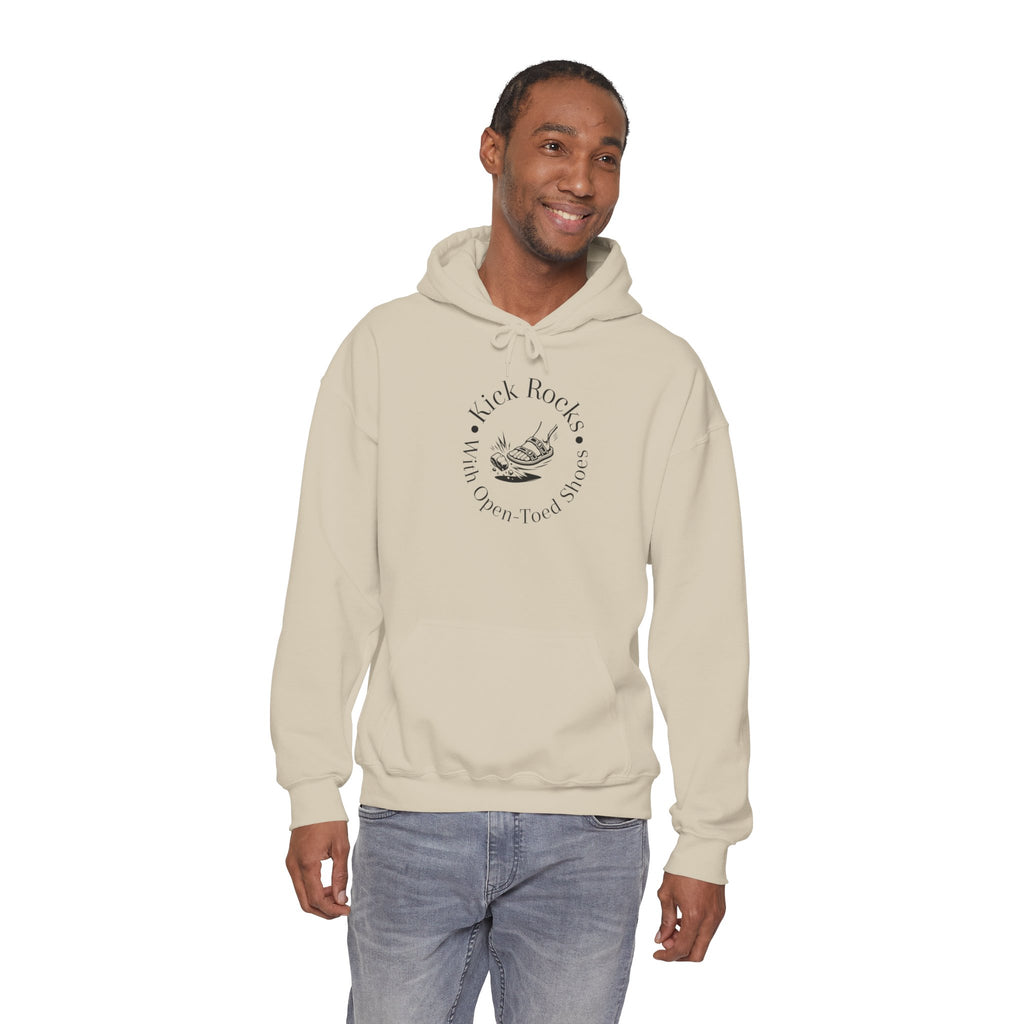 Kick Rocks Hoodie — 'Kick Rocks (With Open Toed Shoes)' Minimal Graphic Hooded Sweatshirt