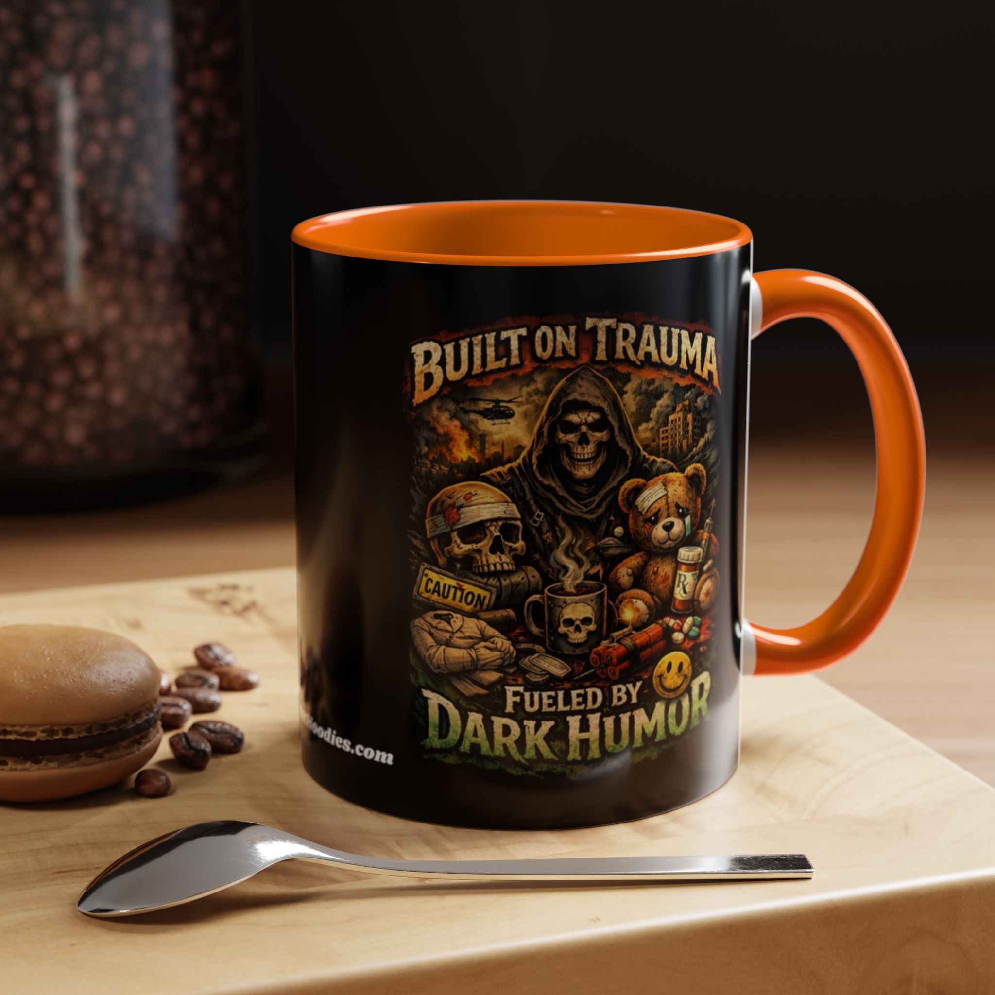 Coffee Mug — "Built on Trauma, Fueled by Dark Humor" Gothic Skull Accent Mug