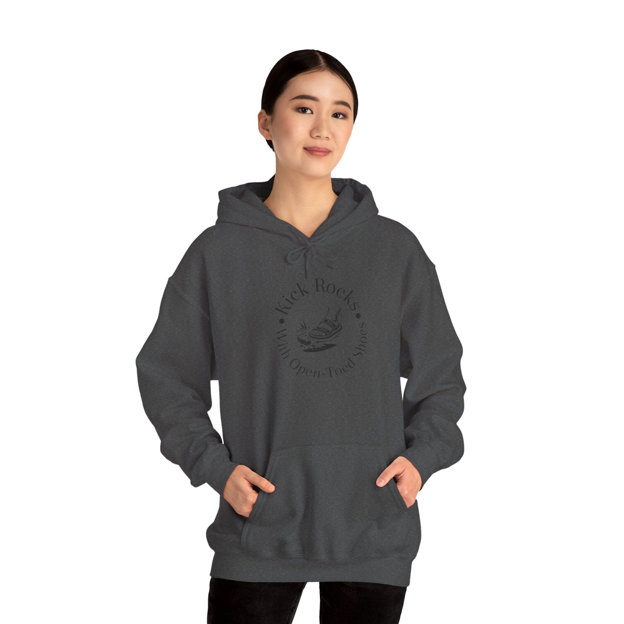 Kick Rocks Hoodie — 'Kick Rocks (With Open Toed Shoes)' Minimal Graphic Hooded Sweatshirt