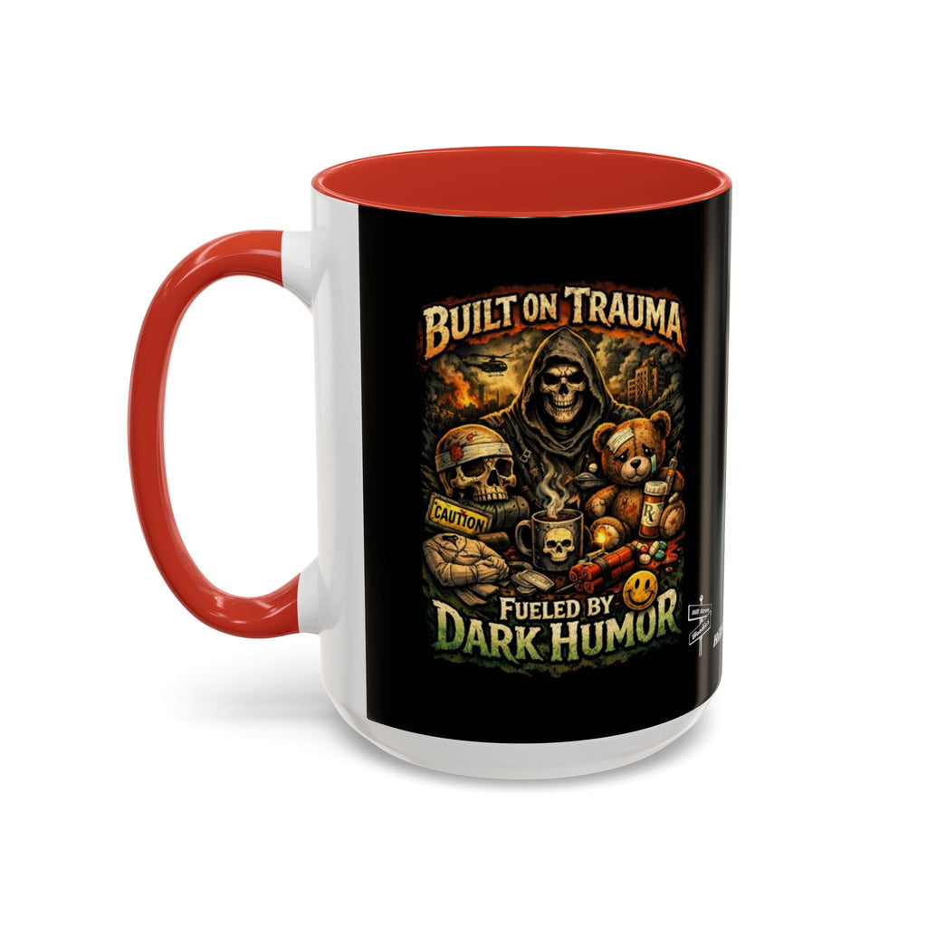 Coffee Mug — "Built on Trauma, Fueled by Dark Humor" Gothic Skull Accent Mug