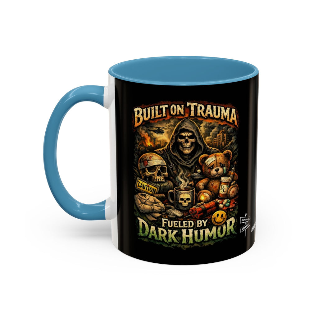 Coffee Mug — "Built on Trauma, Fueled by Dark Humor" Gothic Skull Accent Mug