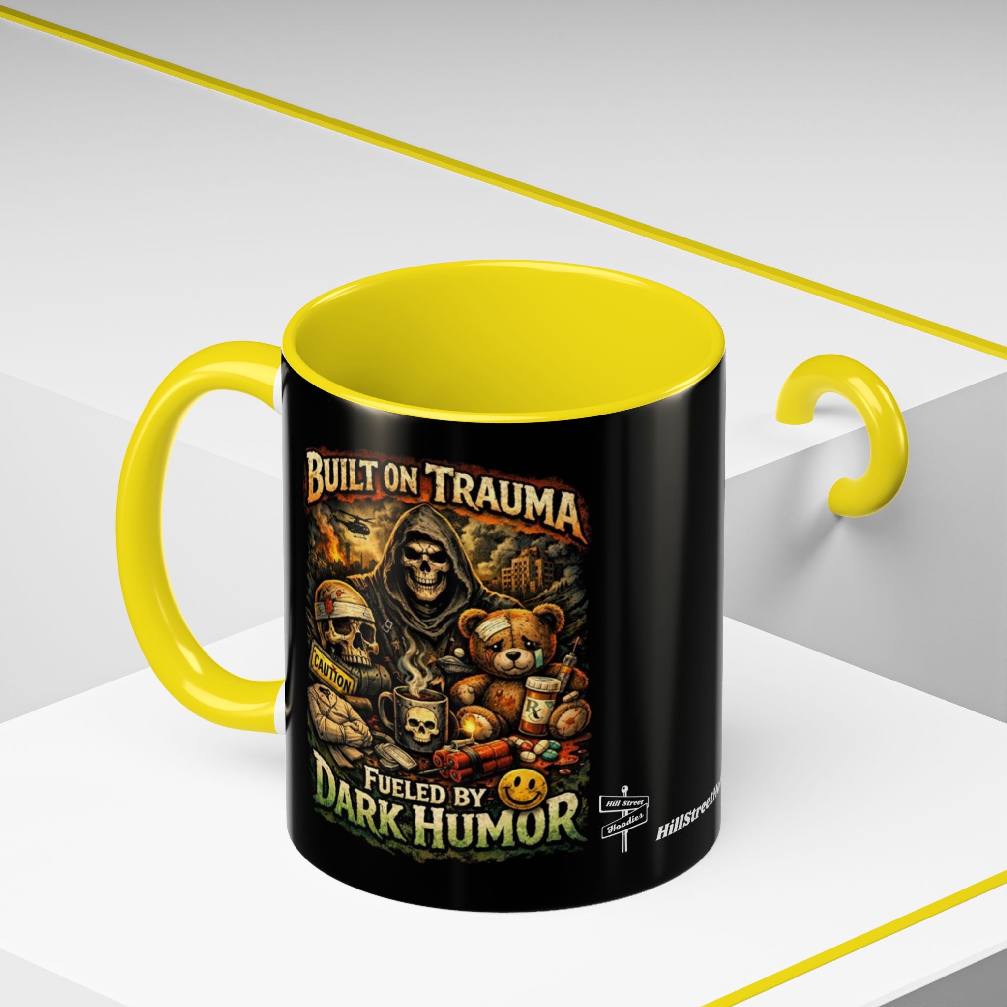 Coffee Mug — "Built on Trauma, Fueled by Dark Humor" Gothic Skull Accent Mug