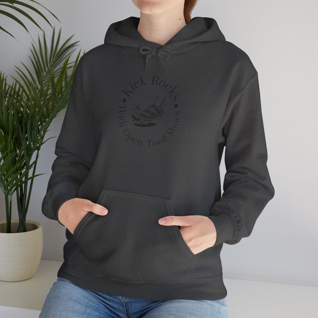 Kick Rocks Hoodie — 'Kick Rocks (With Open Toed Shoes)' Minimal Graphic Hooded Sweatshirt
