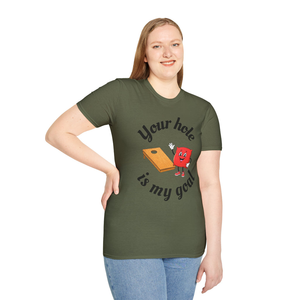 Cornhole Graphic T-Shirt — "Your Hole Is My Goal" Funny Cornhole Shirt