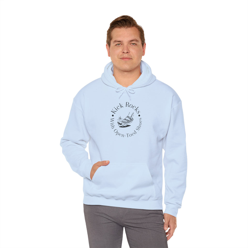 Kick Rocks Hoodie — 'Kick Rocks (With Open Toed Shoes)' Minimal Graphic Hooded Sweatshirt