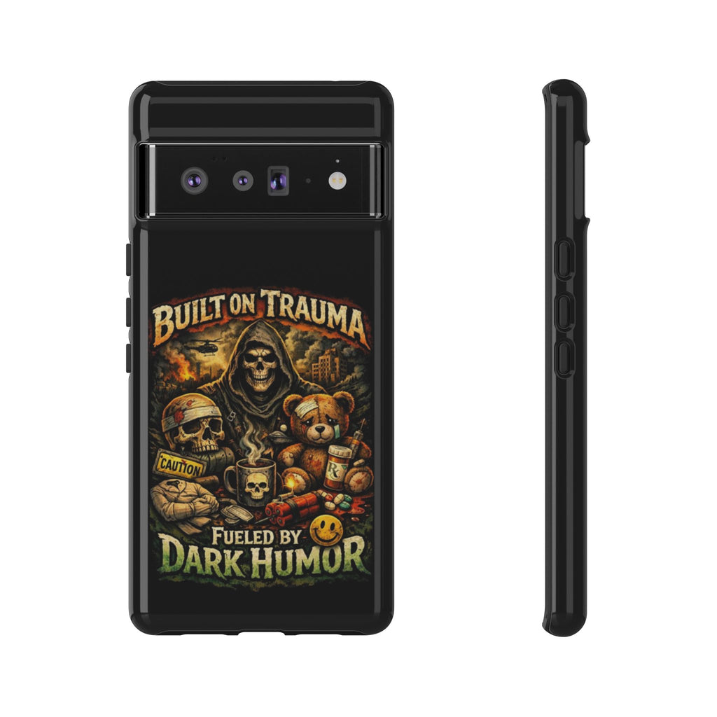 Phone Case — "Built on Trauma Fueled by Dark Humor" Grim Reaper Skull Teddy Design