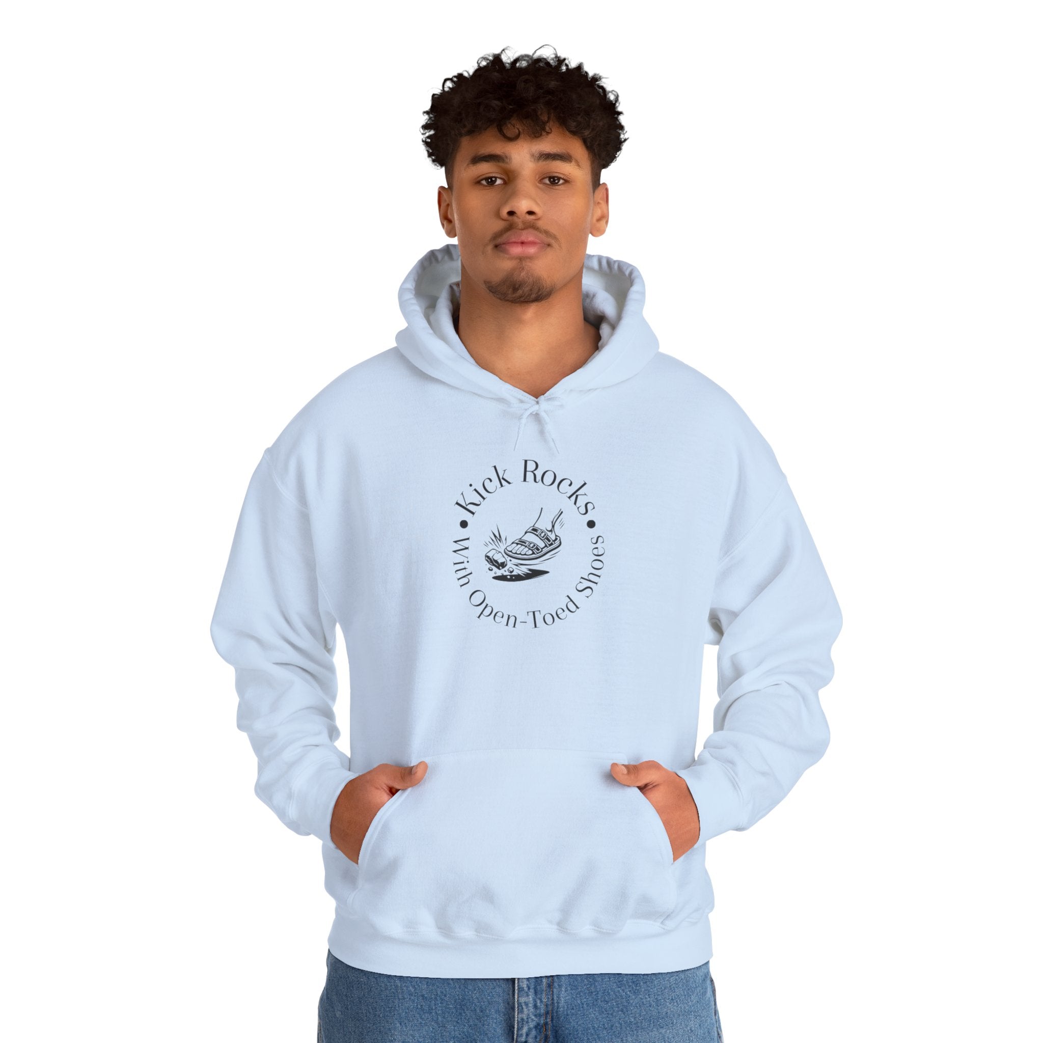 Kick Rocks Hoodie — 'Kick Rocks (With Open Toed Shoes)' Minimal Graphic Hooded Sweatshirt
