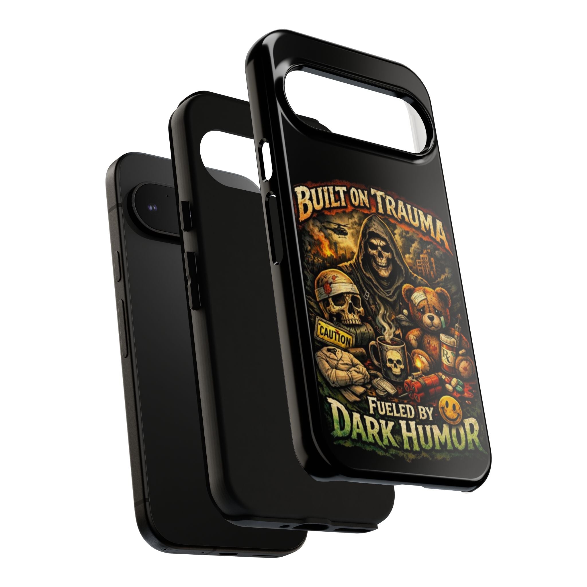 Phone Case — "Built on Trauma Fueled by Dark Humor" Grim Reaper Skull Teddy Design