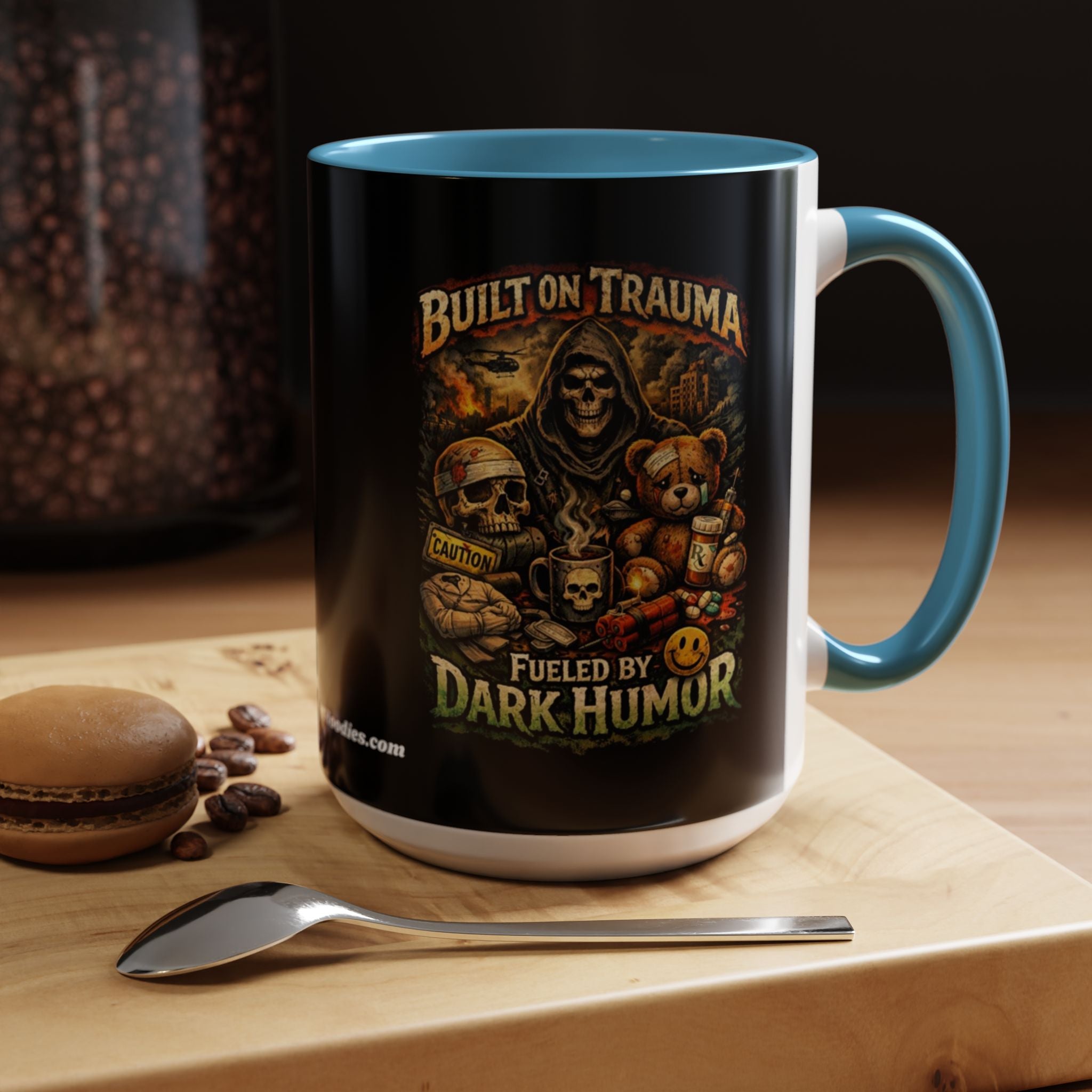 Coffee Mug — "Built on Trauma, Fueled by Dark Humor" Gothic Skull Accent Mug
