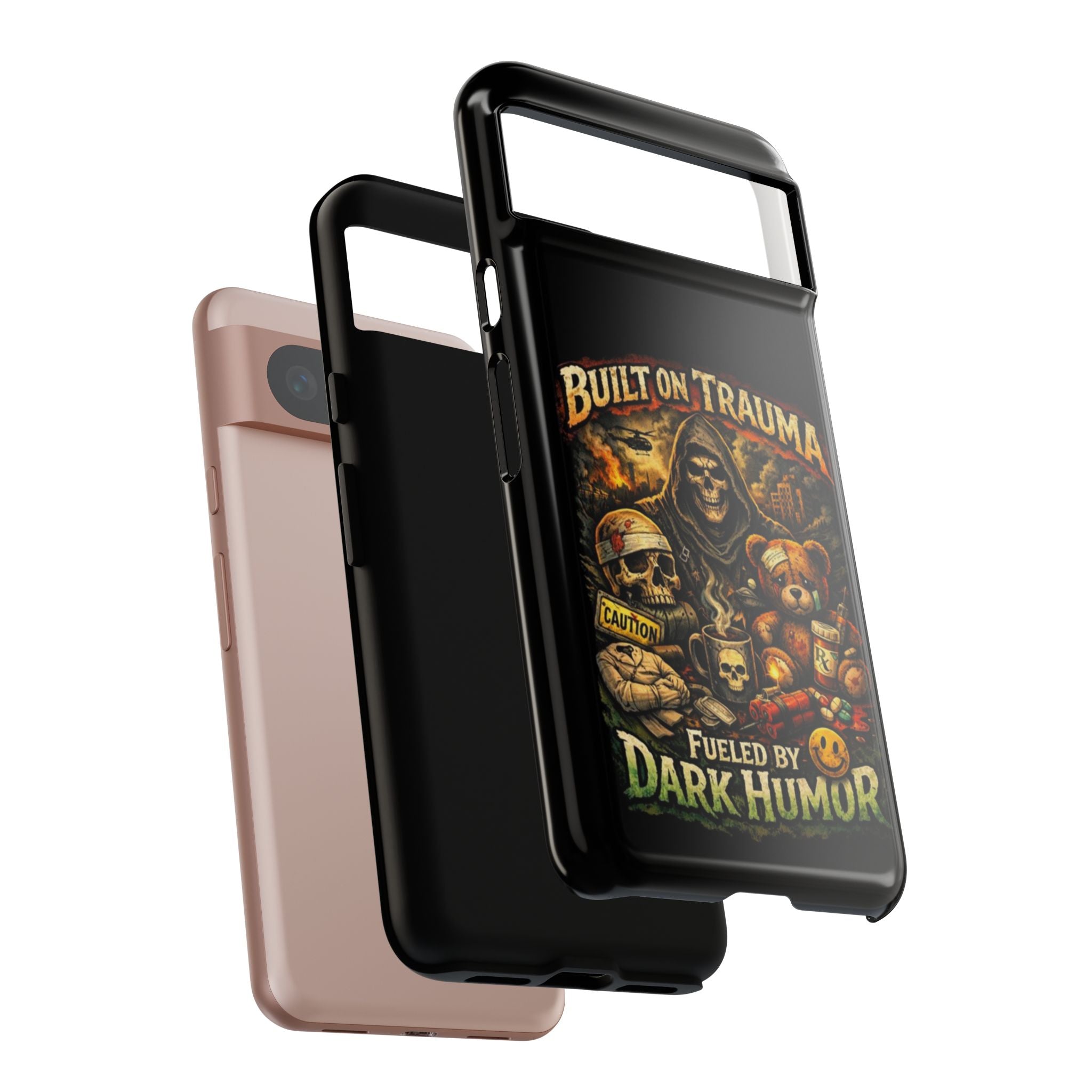Phone Case — "Built on Trauma Fueled by Dark Humor" Grim Reaper Skull Teddy Design