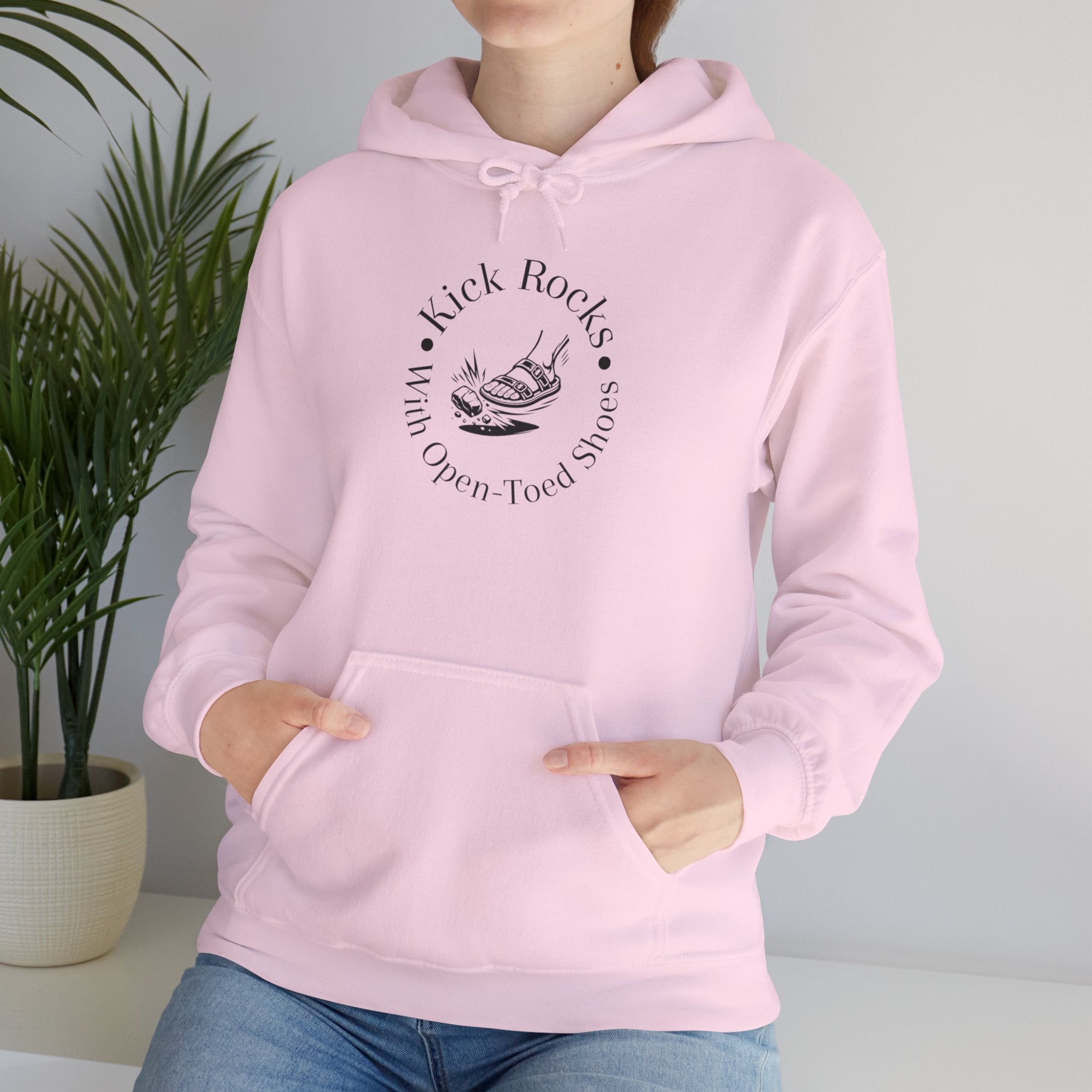 Kick Rocks Hoodie — 'Kick Rocks (With Open Toed Shoes)' Minimal Graphic Hooded Sweatshirt