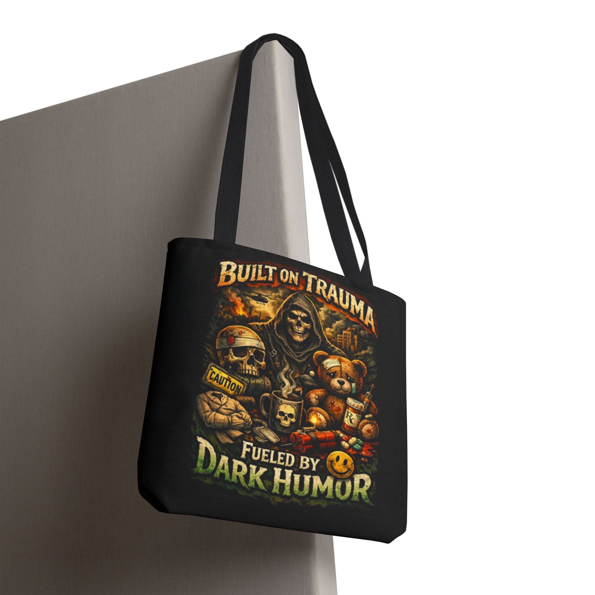 Built on Trauma Tote Bag — Fueled by Dark Humor Graphic Tote