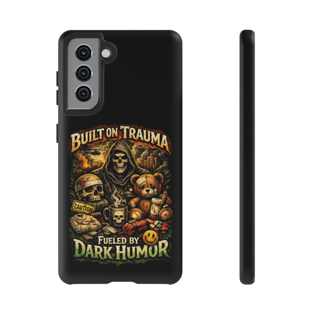 Phone Case — "Built on Trauma Fueled by Dark Humor" Grim Reaper Skull Teddy Design