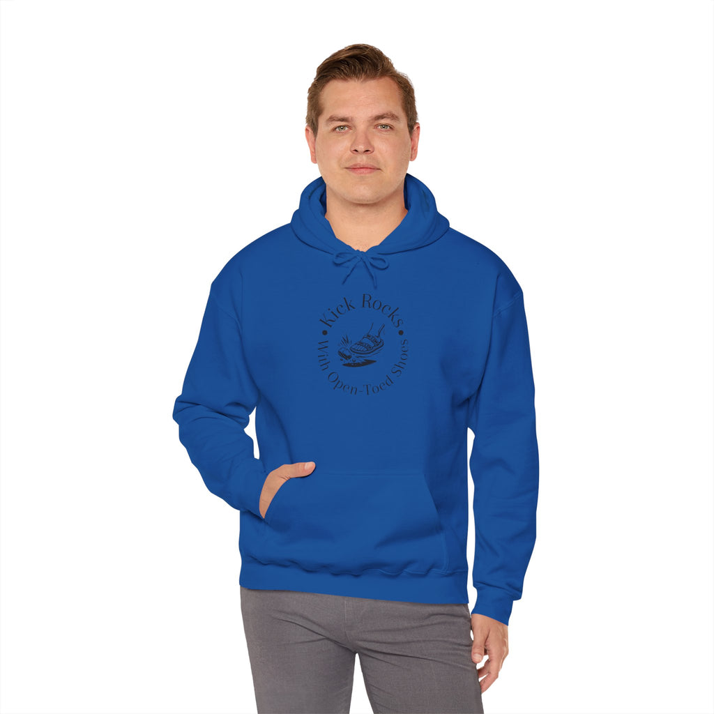Kick Rocks Hoodie — 'Kick Rocks (With Open Toed Shoes)' Minimal Graphic Hooded Sweatshirt