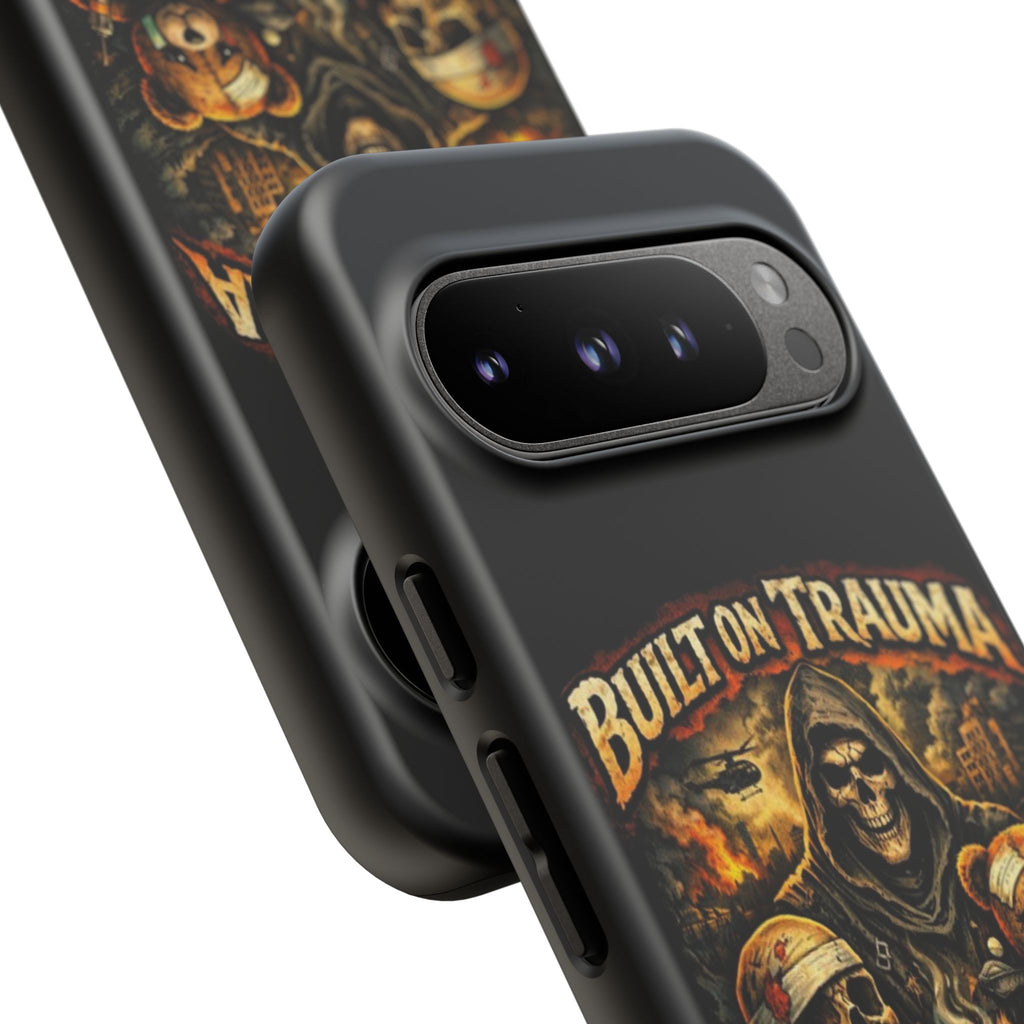 Phone Case — "Built on Trauma Fueled by Dark Humor" Grim Reaper Skull Teddy Design