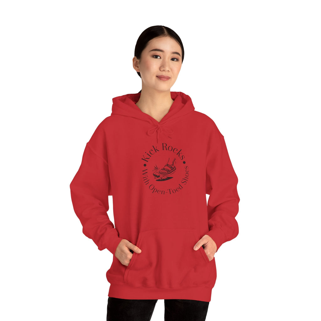 Kick Rocks Hoodie — 'Kick Rocks (With Open Toed Shoes)' Minimal Graphic Hooded Sweatshirt