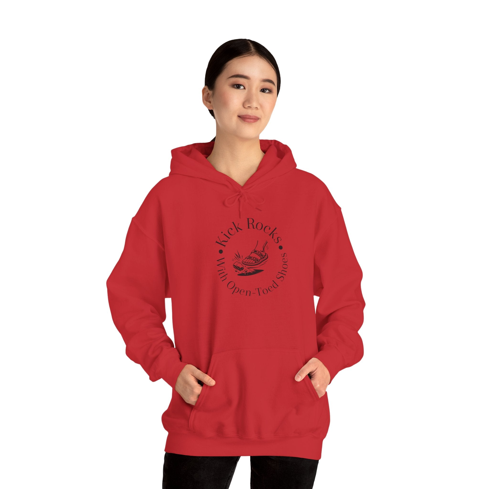 Kick Rocks Hoodie — 'Kick Rocks (With Open Toed Shoes)' Minimal Graphic Hooded Sweatshirt
