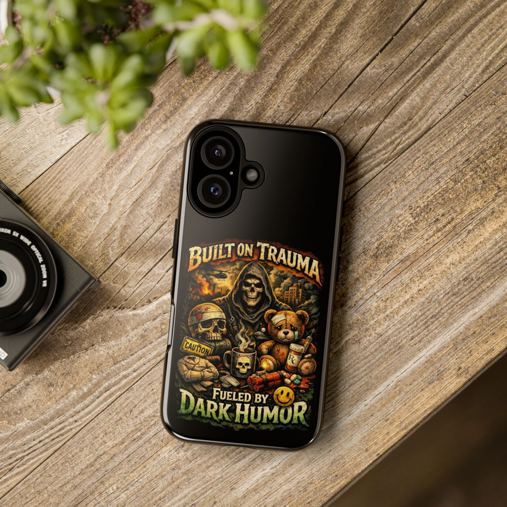Phone Case — "Built on Trauma Fueled by Dark Humor" Grim Reaper Skull Teddy Design