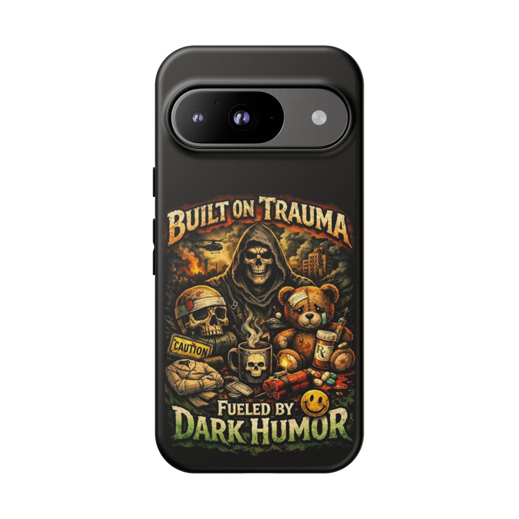 Phone Case — "Built on Trauma Fueled by Dark Humor" Grim Reaper Skull Teddy Design